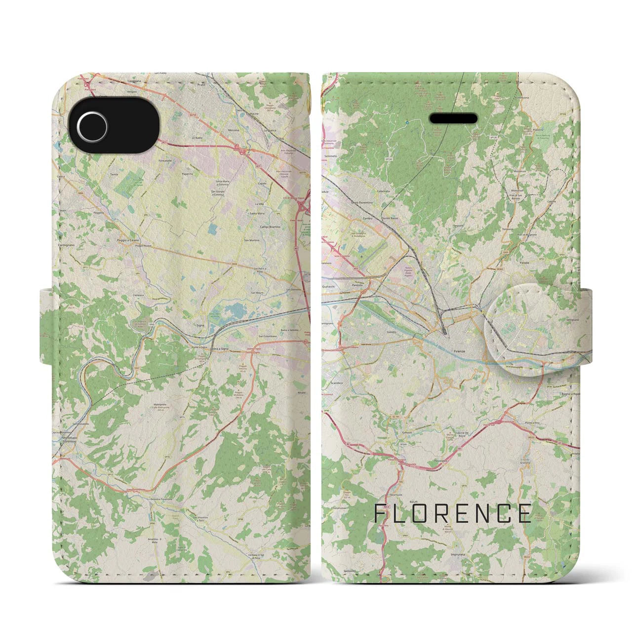 【フィレンツェ(イタリア)】地図柄iPhoneケース(手帳タイプ)ナチュラル・iPhone SE(第3 / 第2世代) / 8 / 7 / 6s / 6 用