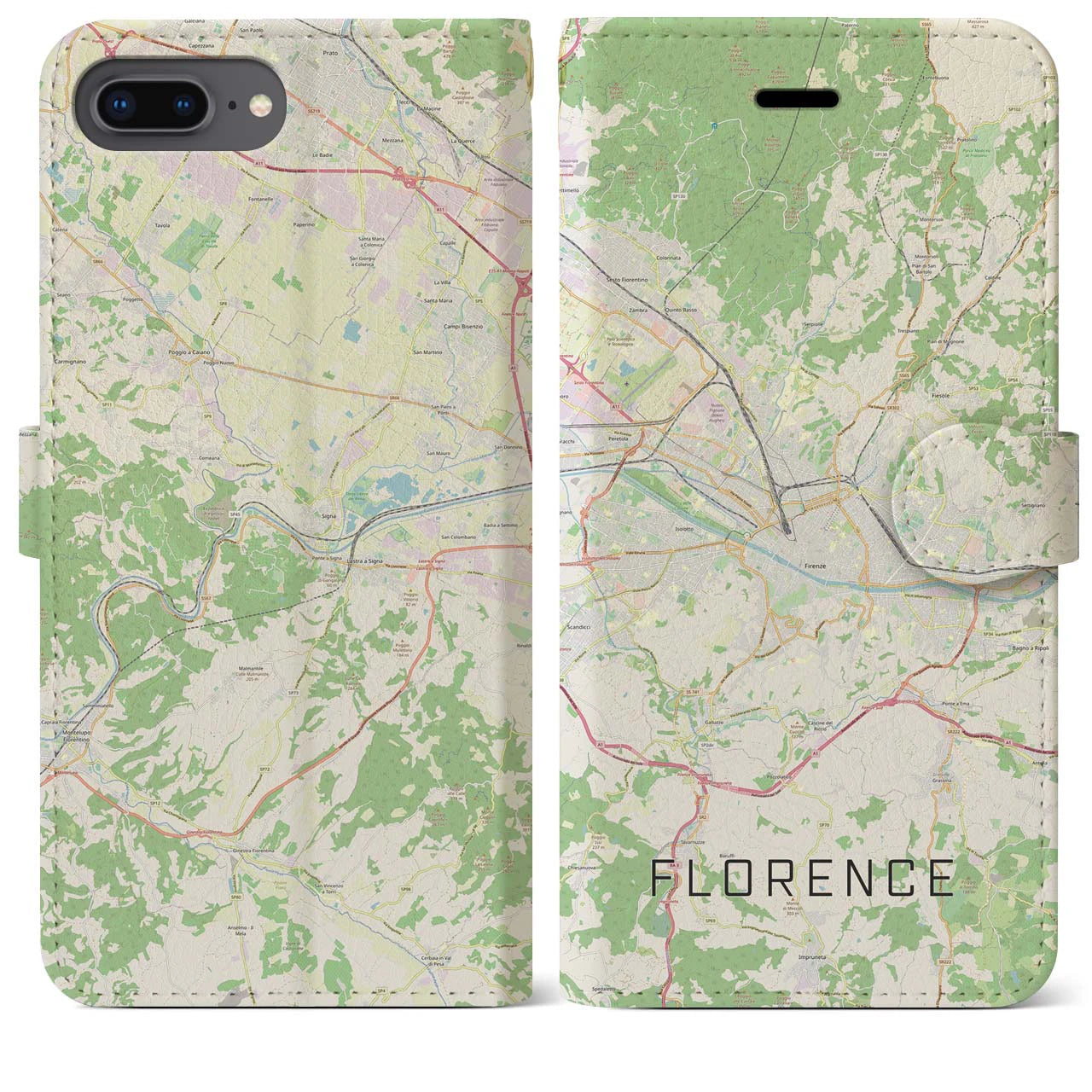 【フィレンツェ(イタリア)】地図柄iPhoneケース(手帳タイプ)ナチュラル・iPhone 8Plus /7Plus / 6sPlus / 6Plus 用