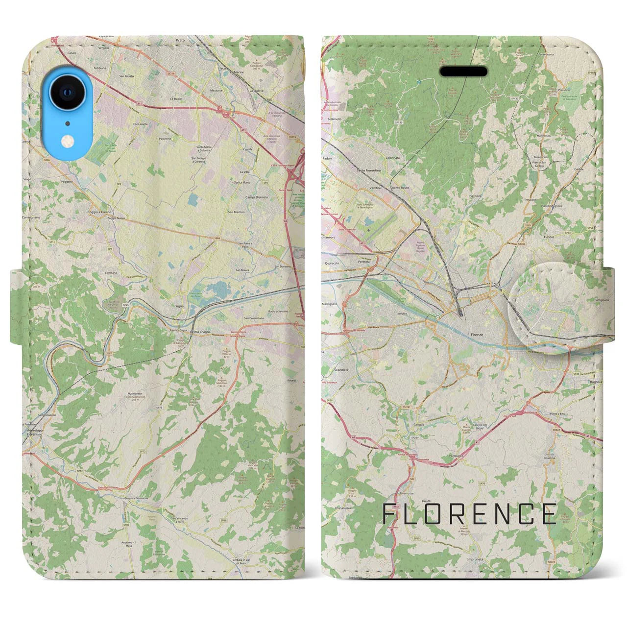 【フィレンツェ(イタリア)】地図柄iPhoneケース(手帳タイプ)ナチュラル・iPhone XR 用