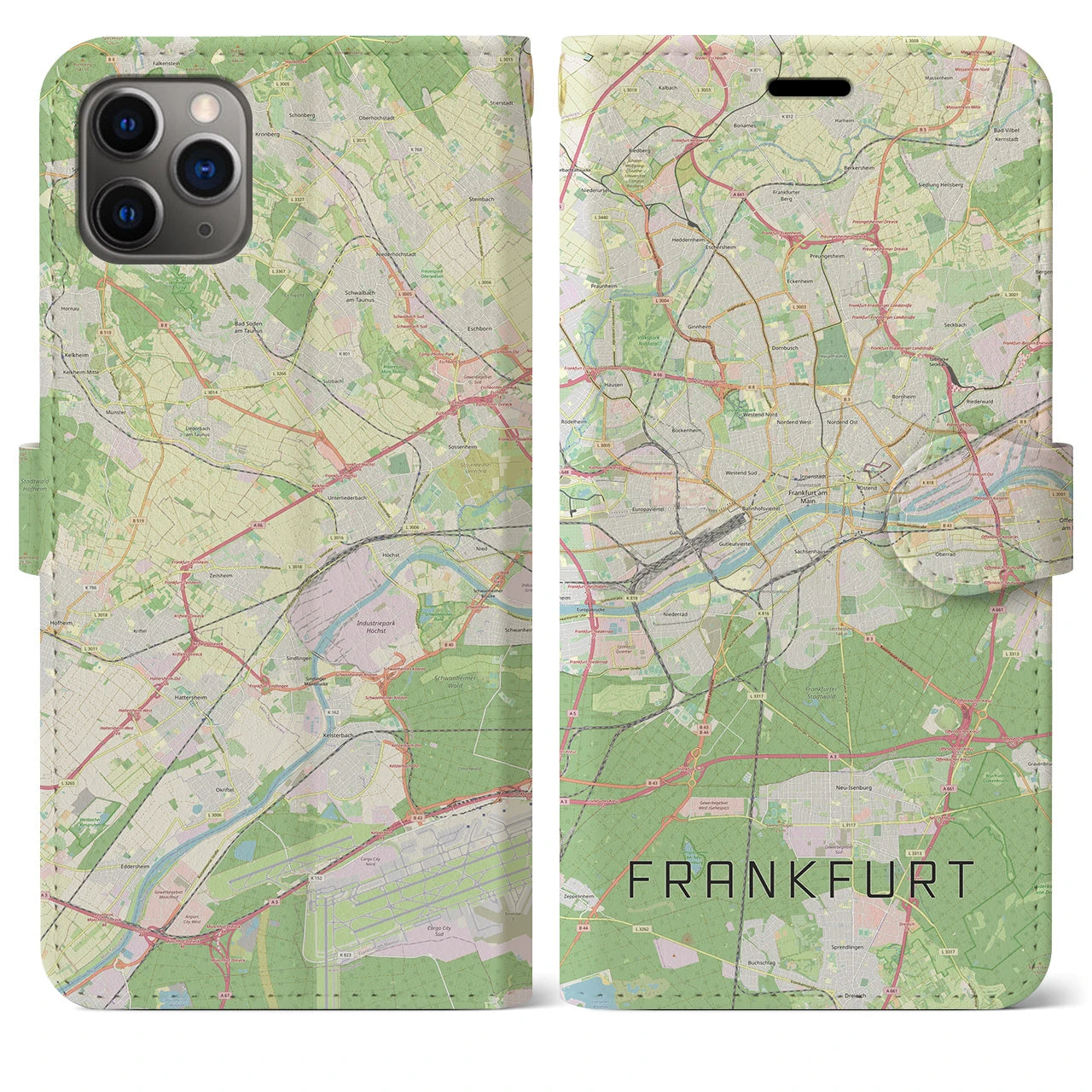 【フランクフルト(ドイツ)】地図柄iPhoneケース(手帳タイプ)ナチュラル・iPhone 11 Pro Max 用