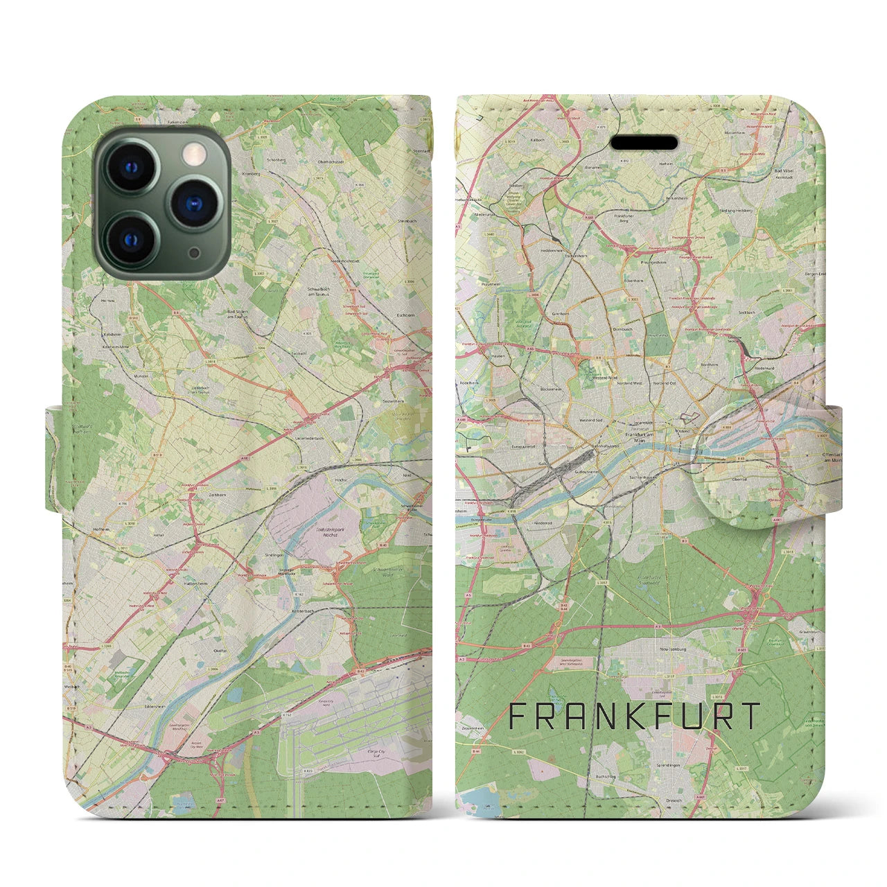 【フランクフルト(ドイツ)】地図柄iPhoneケース(手帳タイプ)ナチュラル・iPhone 11 Pro 用
