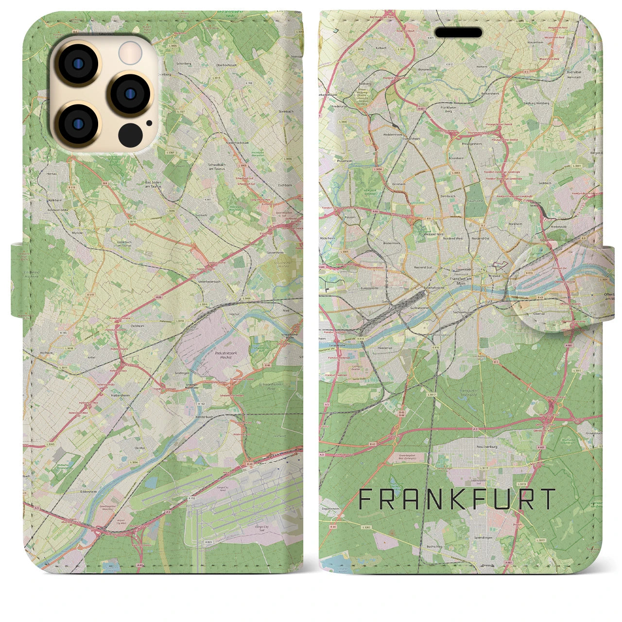 【フランクフルト(ドイツ)】地図柄iPhoneケース(手帳タイプ)ナチュラル・iPhone 12 Pro Max 用