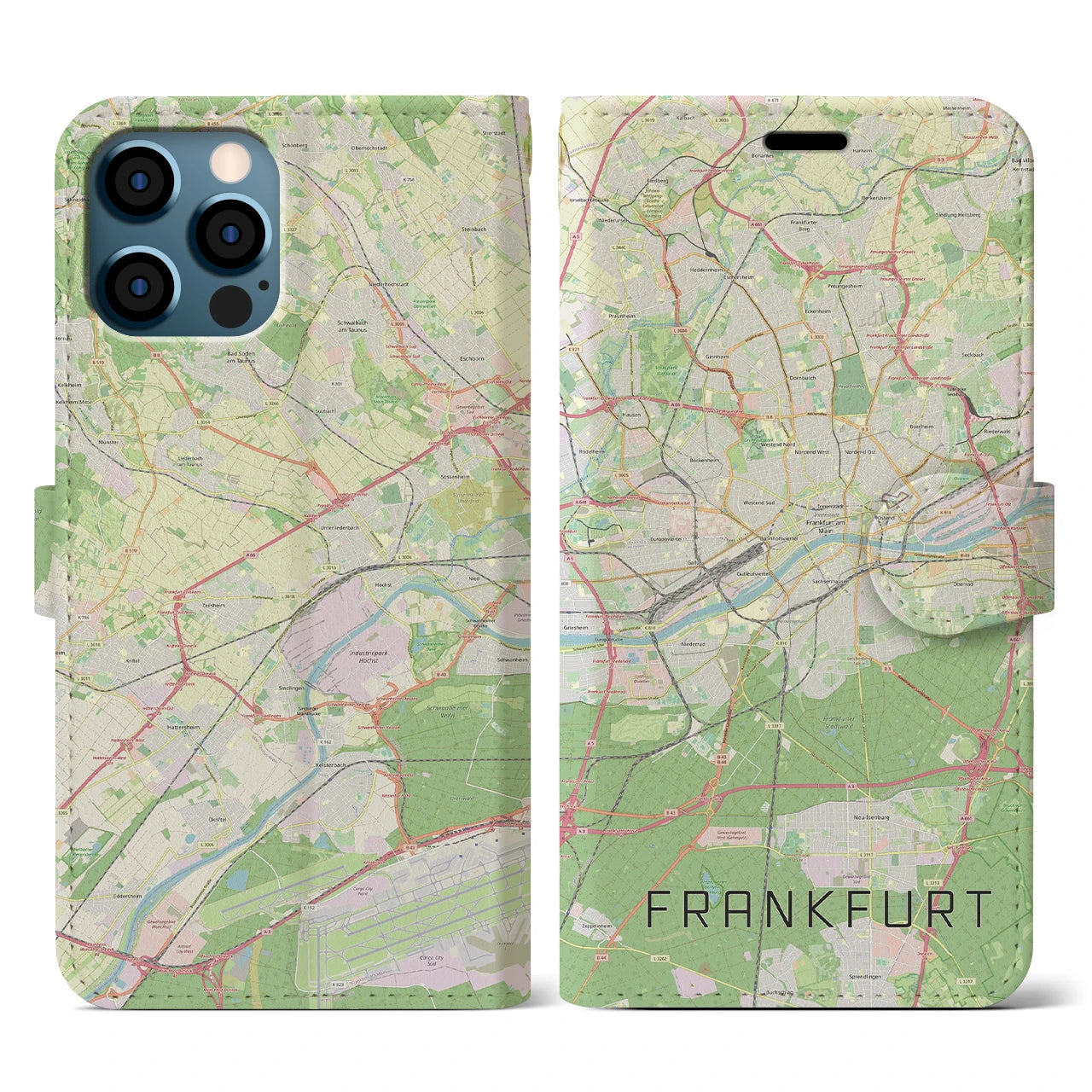 【フランクフルト(ドイツ)】地図柄iPhoneケース(手帳タイプ)ナチュラル・iPhone 12 / 12 Pro 用