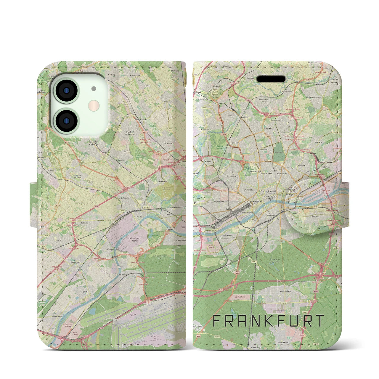 【フランクフルト(ドイツ)】地図柄iPhoneケース(手帳タイプ)ナチュラル・iPhone 12 mini 用