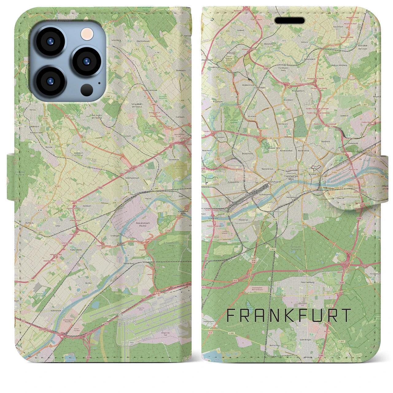 【フランクフルト(ドイツ)】地図柄iPhoneケース(手帳タイプ)ナチュラル・iPhone 13 Pro Max 用