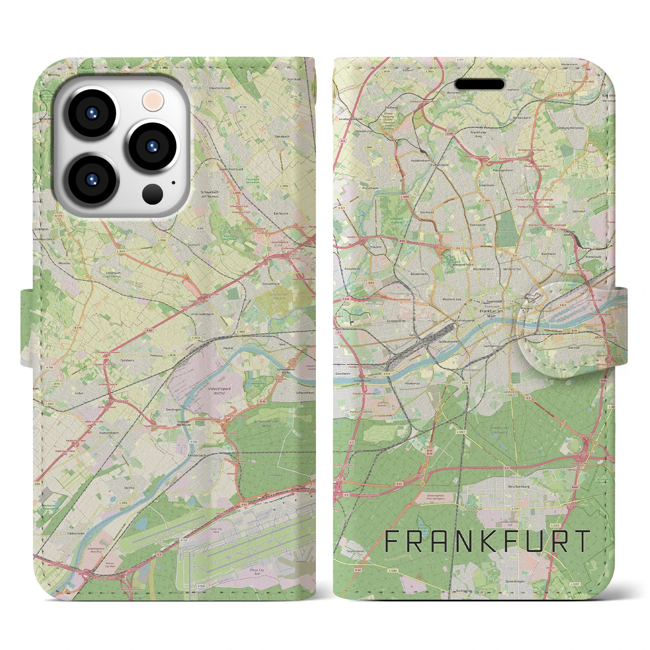 【フランクフルト(ドイツ)】地図柄iPhoneケース(手帳タイプ)ナチュラル・iPhone 13 Pro 用