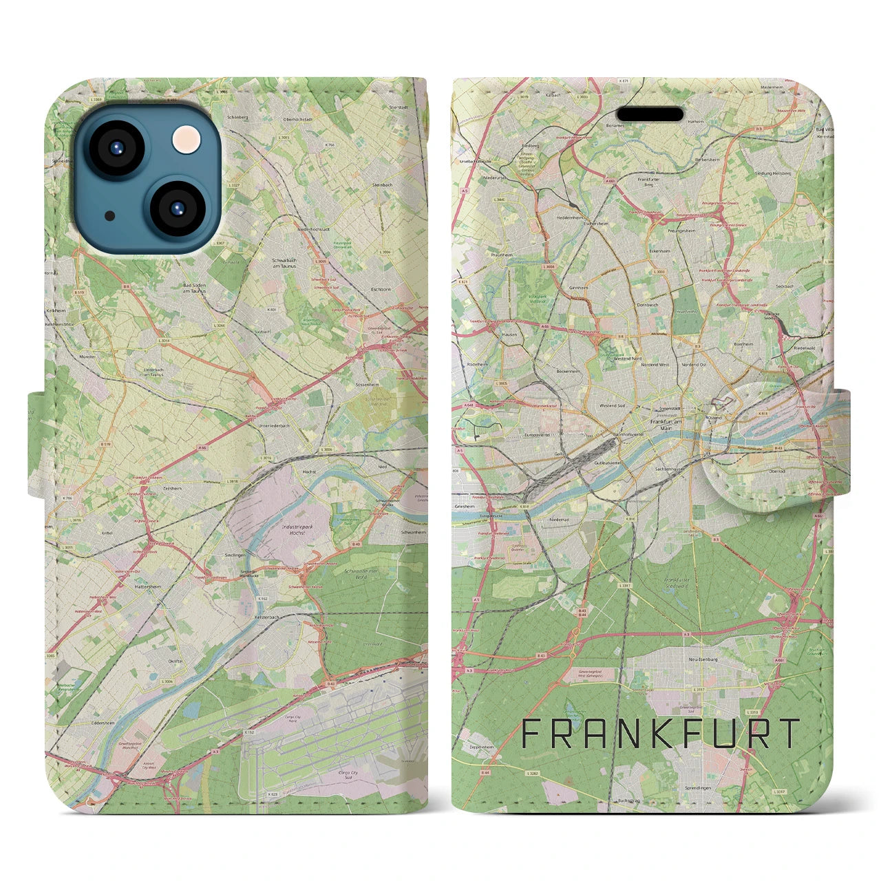 【フランクフルト(ドイツ)】地図柄iPhoneケース(手帳タイプ)ナチュラル・iPhone 13 用