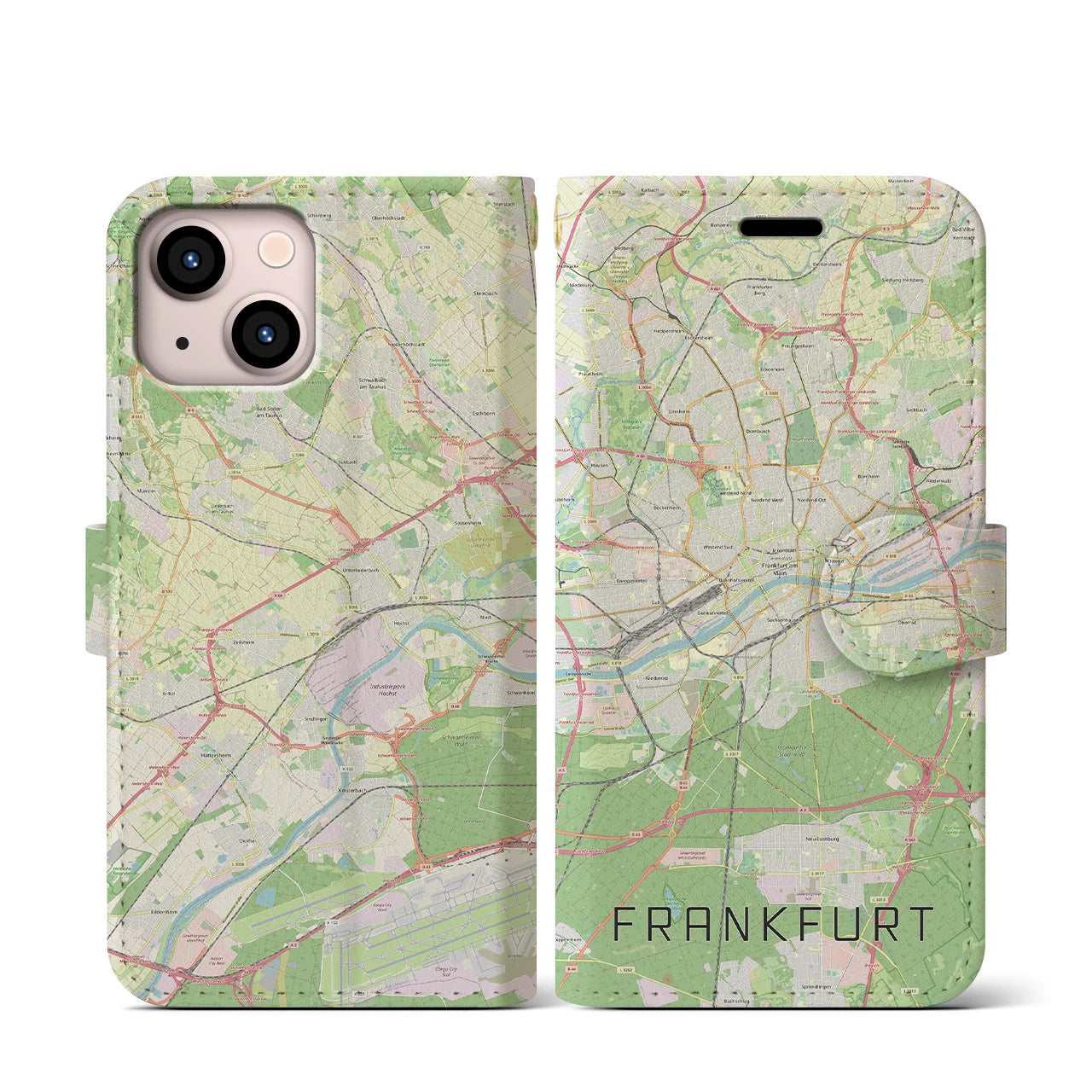 【フランクフルト(ドイツ)】地図柄iPhoneケース(手帳タイプ)ナチュラル・iPhone 13 mini 用