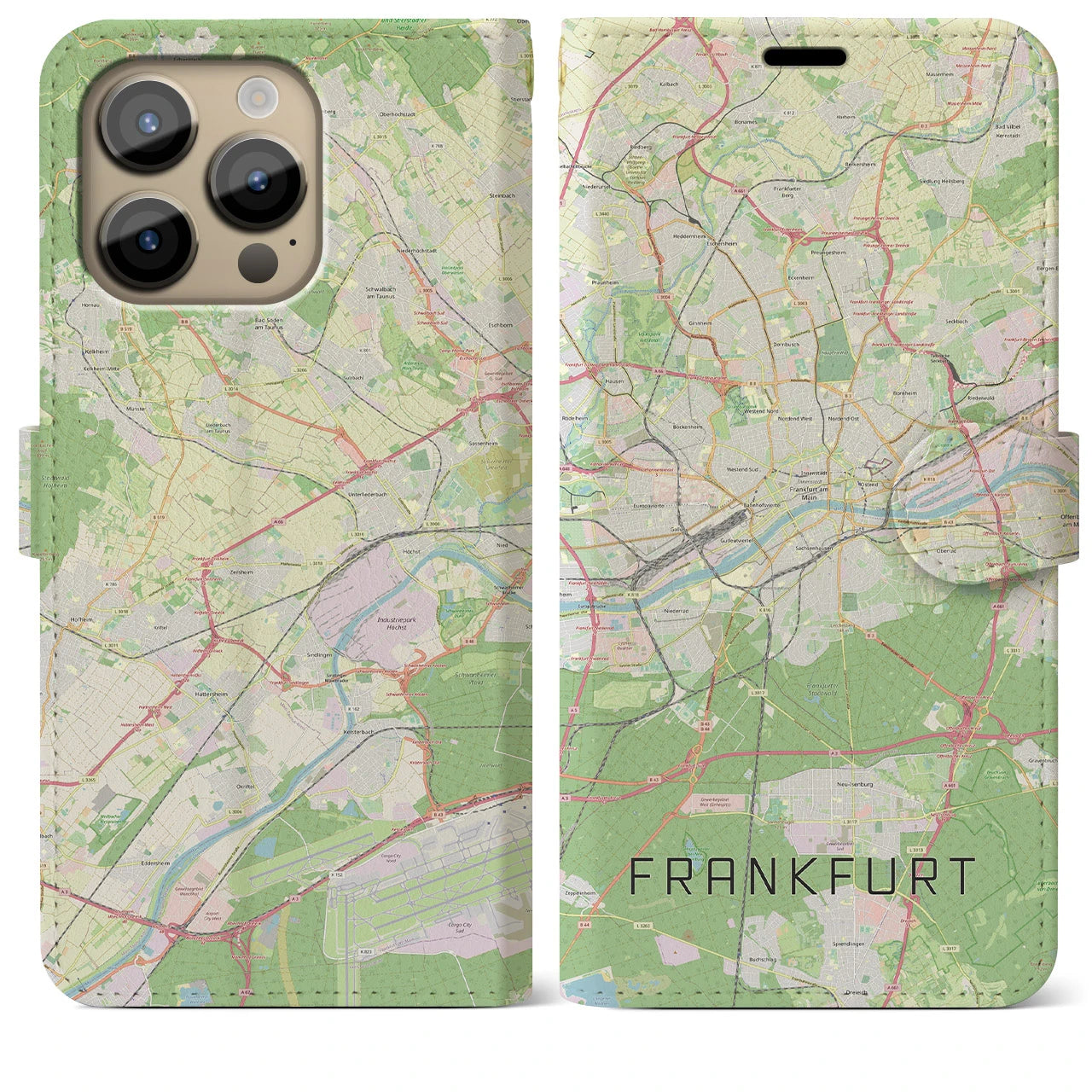 【フランクフルト(ドイツ)】地図柄iPhoneケース(手帳タイプ)ナチュラル・iPhone 14 Pro Max 用