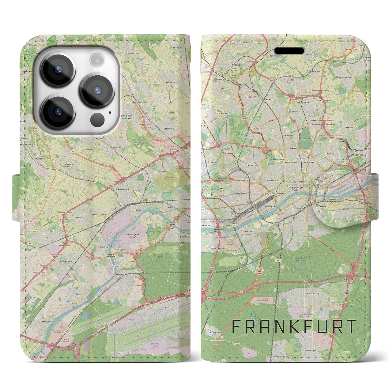 【フランクフルト(ドイツ)】地図柄iPhoneケース(手帳タイプ)ナチュラル・iPhone 14 Pro 用