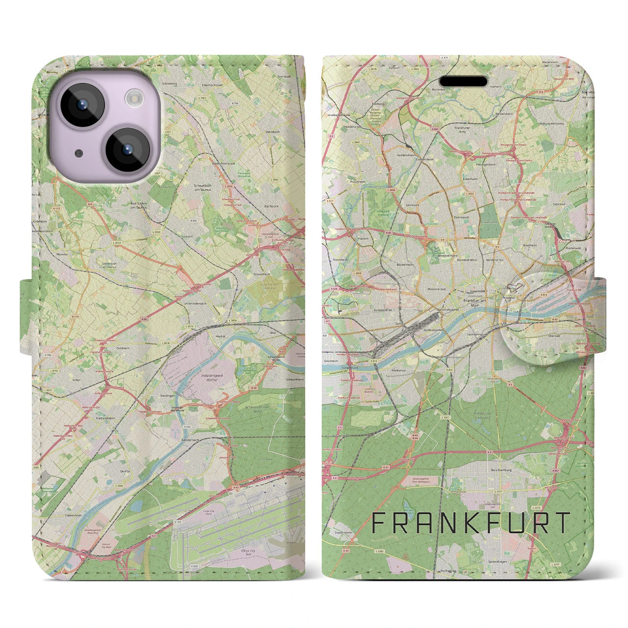 【フランクフルト(ドイツ)】地図柄iPhoneケース(手帳タイプ)ナチュラル・iPhone 14 用