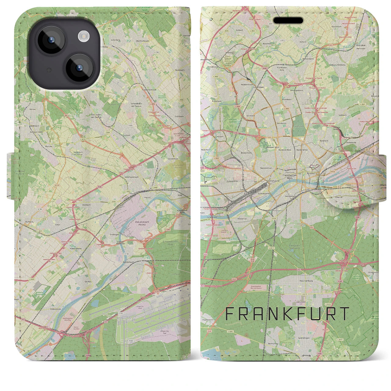 【フランクフルト(ドイツ)】地図柄iPhoneケース(手帳タイプ)ナチュラル・iPhone 14 Plus 用