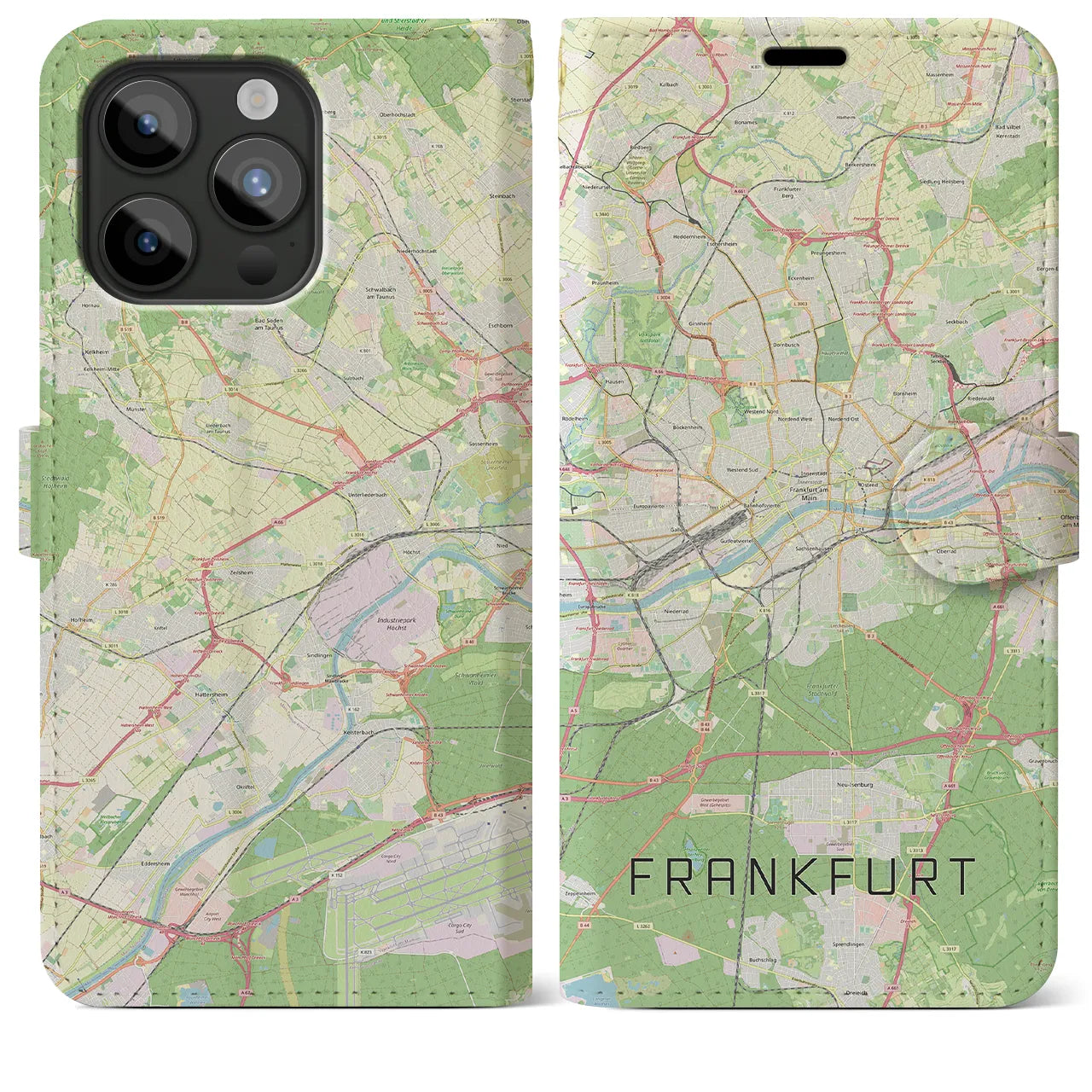 【フランクフルト(ドイツ)】地図柄iPhoneケース(手帳タイプ)ナチュラル・iPhone 15 Pro Max 用