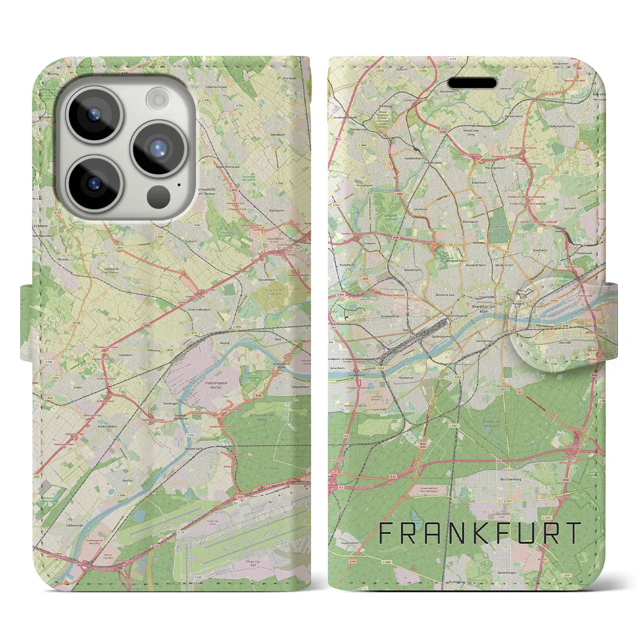 【フランクフルト(ドイツ)】地図柄iPhoneケース(手帳タイプ)ナチュラル・iPhone 15 Pro 用