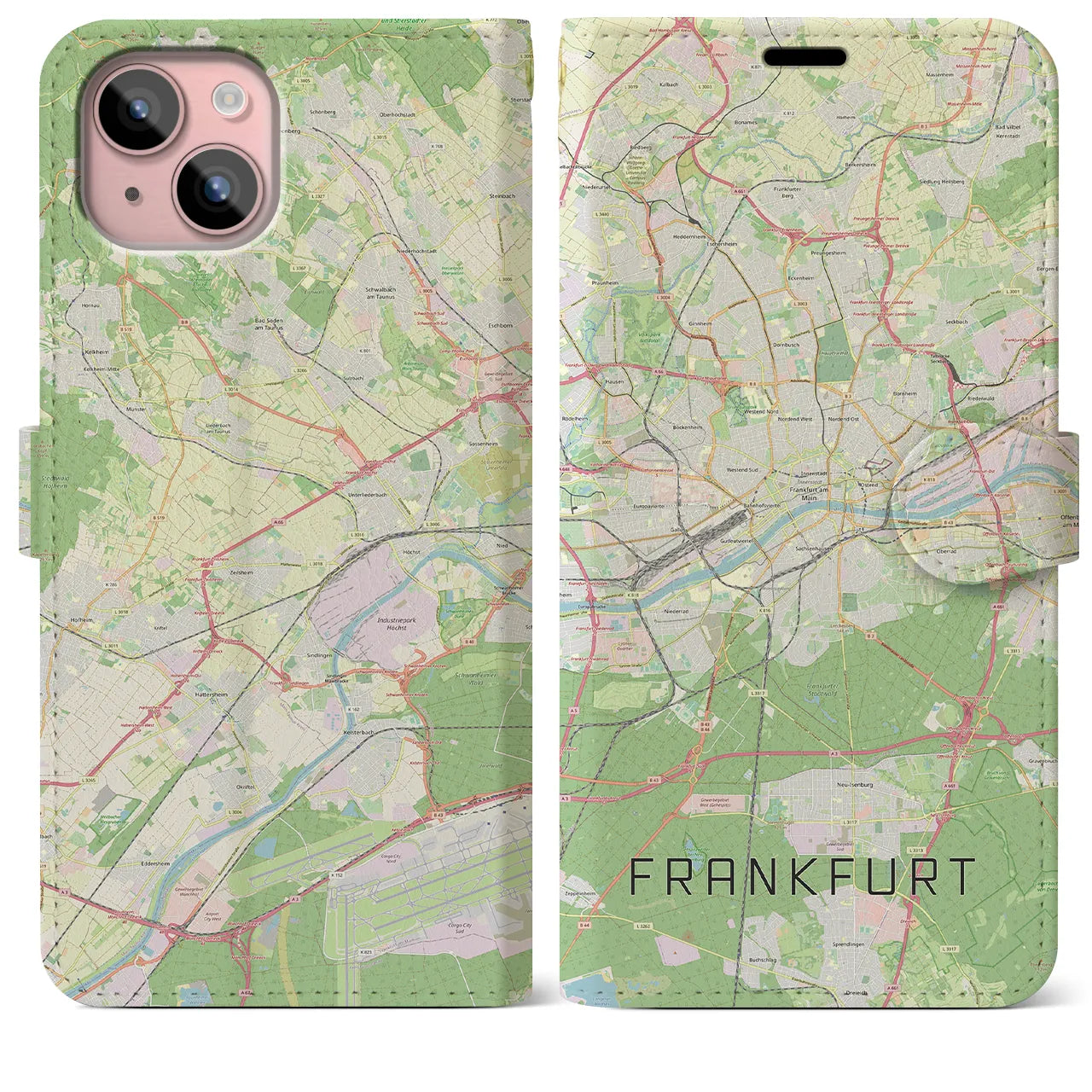 【フランクフルト(ドイツ)】地図柄iPhoneケース(手帳タイプ)ナチュラル・iPhone 15 Plus 用