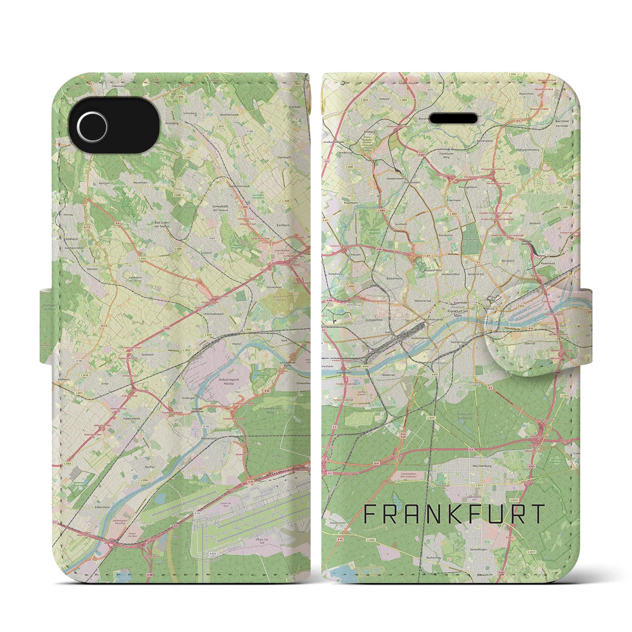 【フランクフルト(ドイツ)】地図柄iPhoneケース(手帳タイプ)ナチュラル・iPhone SE(第3 / 第2世代) / 8 / 7 / 6s / 6 用
