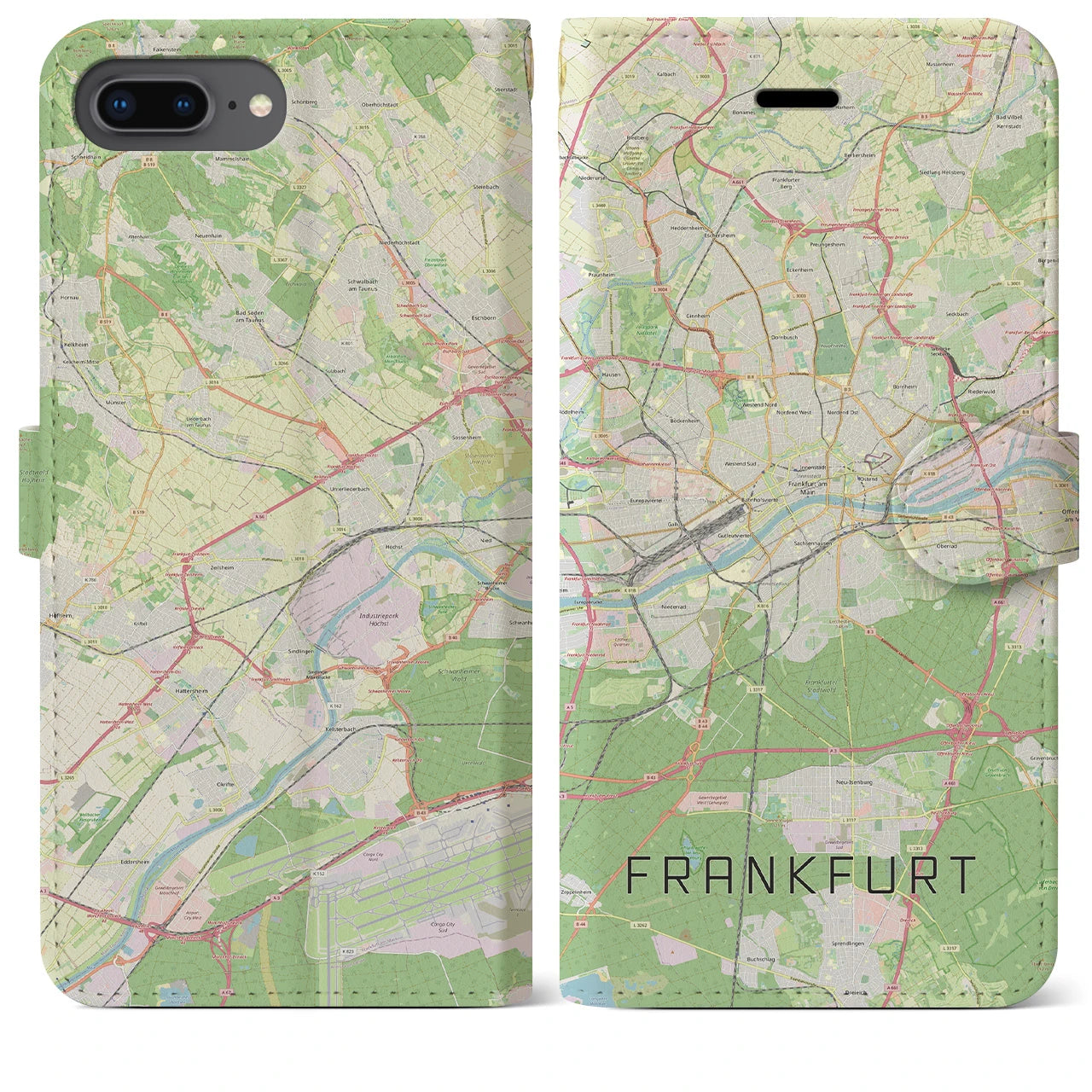 【フランクフルト(ドイツ)】地図柄iPhoneケース(手帳タイプ)ナチュラル・iPhone 8Plus /7Plus / 6sPlus / 6Plus 用