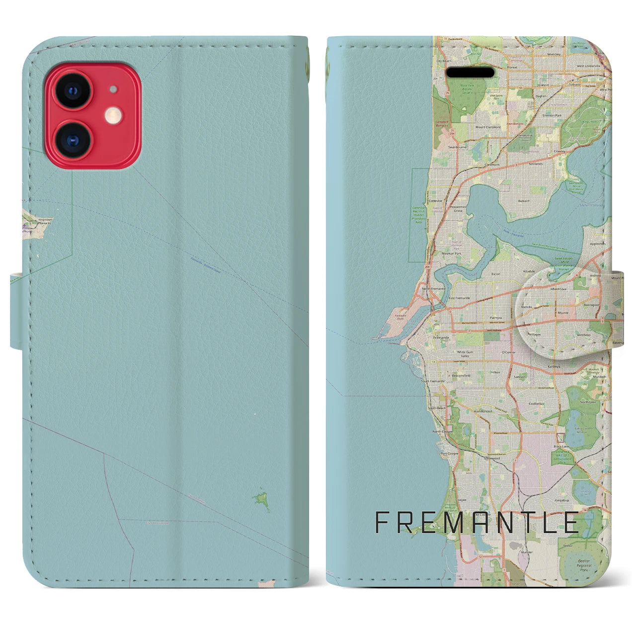 【フリーマントル(オーストラリア)】地図柄iPhoneケース(手帳タイプ)ナチュラル・iPhone 11 用