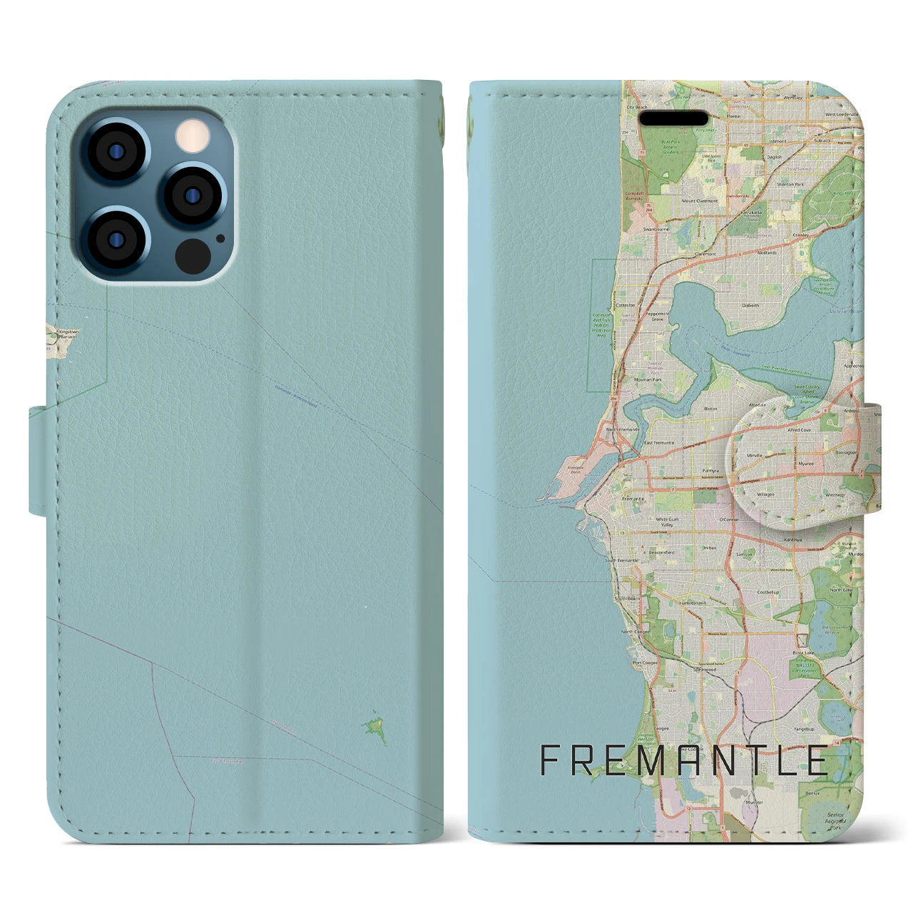 【フリーマントル(オーストラリア)】地図柄iPhoneケース(手帳タイプ)ナチュラル・iPhone 12 / 12 Pro 用