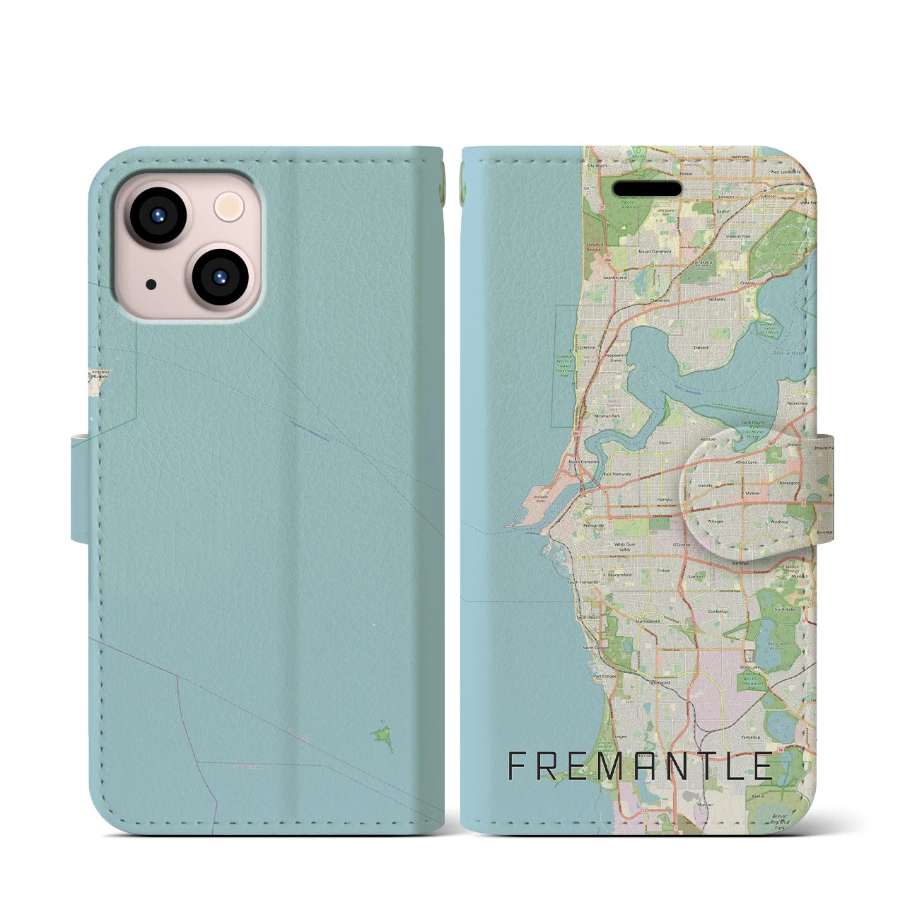 【フリーマントル(オーストラリア)】地図柄iPhoneケース(手帳タイプ)ナチュラル・iPhone 13 mini 用