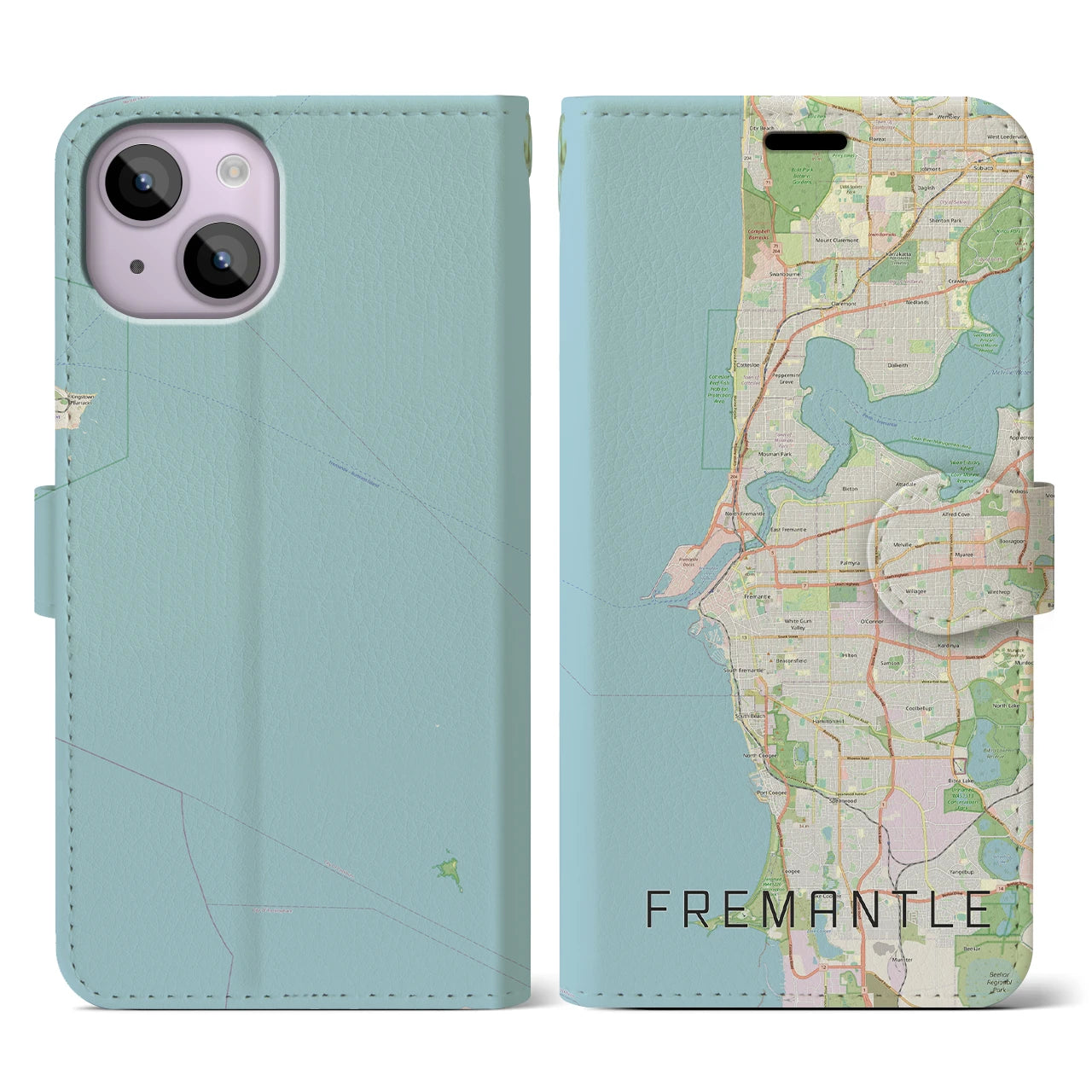 【フリーマントル(オーストラリア)】地図柄iPhoneケース(手帳タイプ)ナチュラル・iPhone 14 用