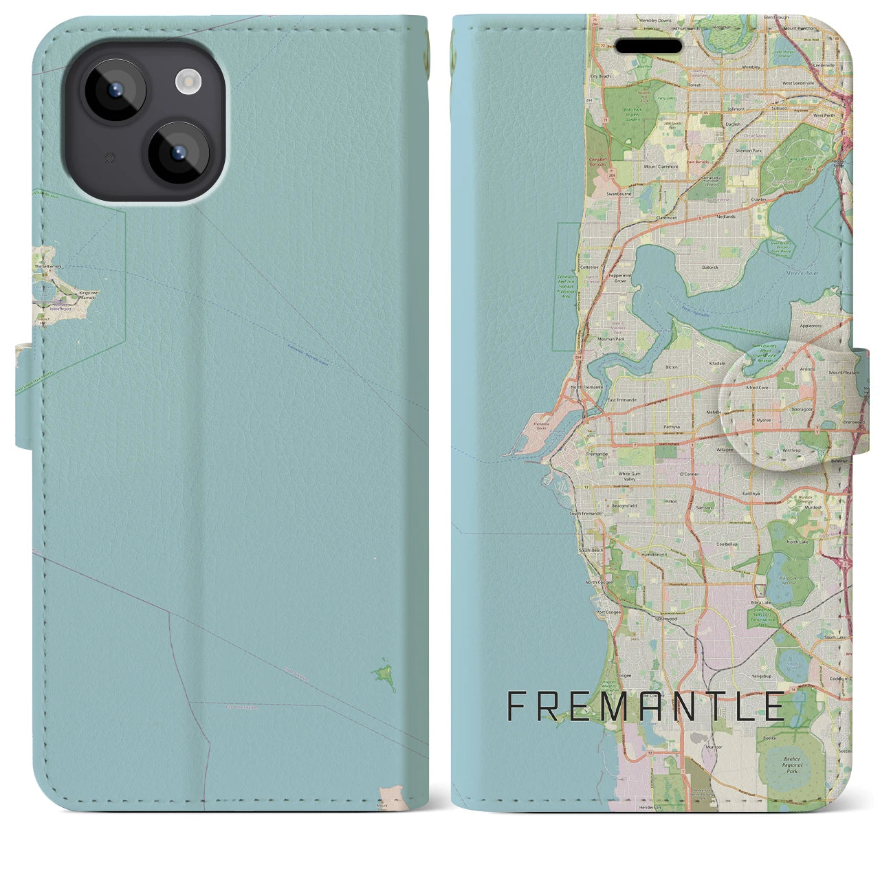 【フリーマントル(オーストラリア)】地図柄iPhoneケース(手帳タイプ)ナチュラル・iPhone 14 Plus 用