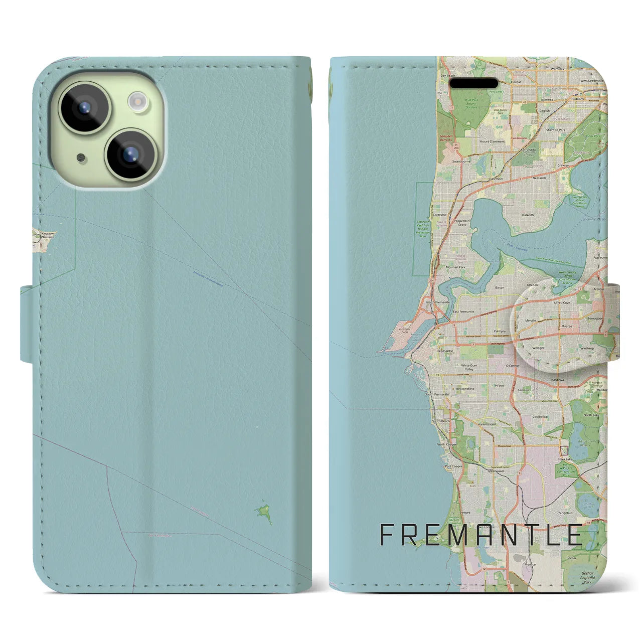 【フリーマントル(オーストラリア)】地図柄iPhoneケース(手帳タイプ)ナチュラル・iPhone 15 用