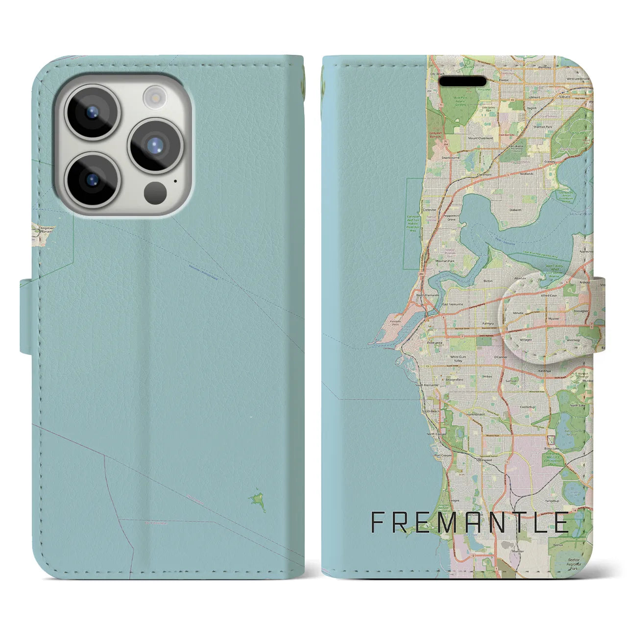 【フリーマントル(オーストラリア)】地図柄iPhoneケース(手帳タイプ)ナチュラル・iPhone 15 Pro 用