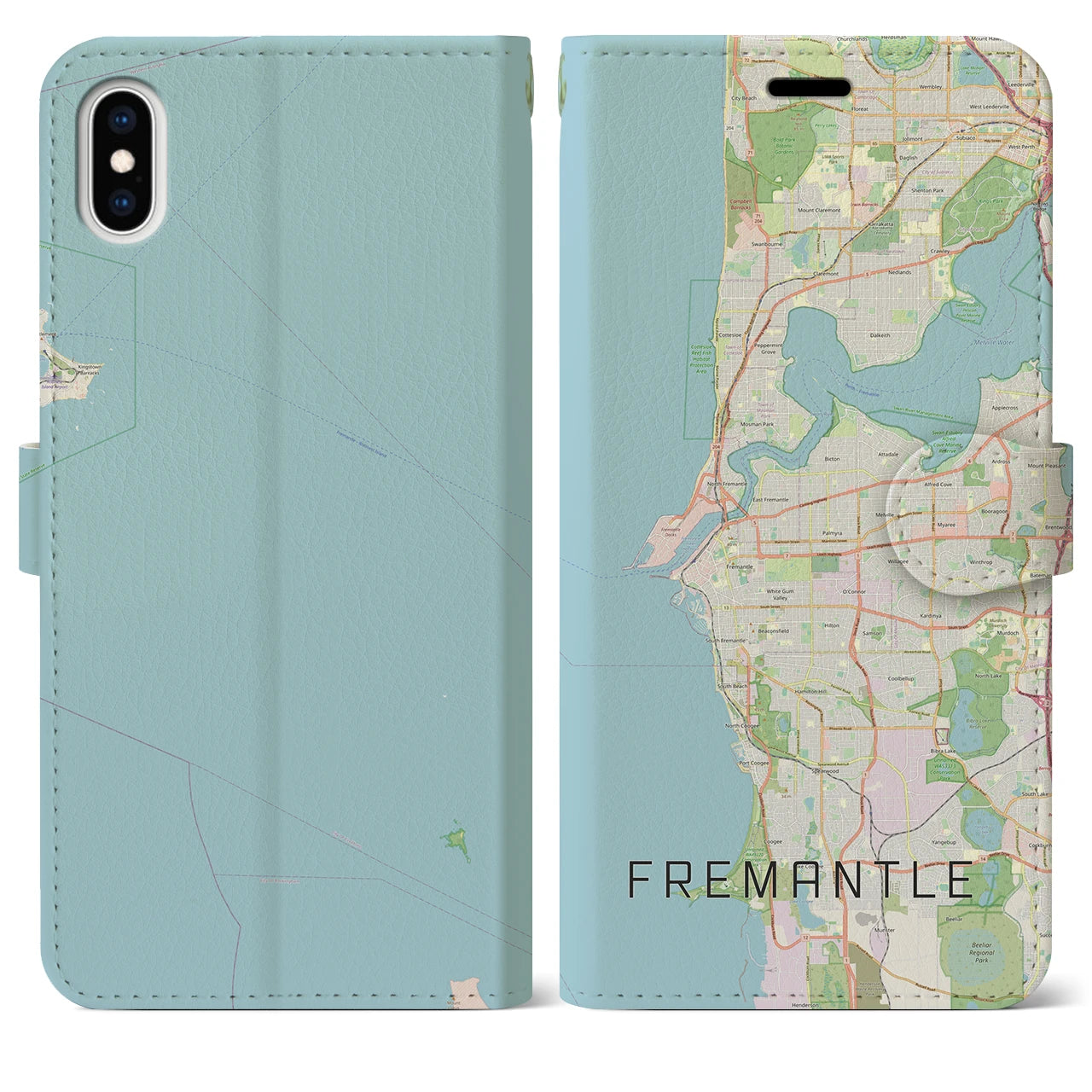 【フリーマントル(オーストラリア)】地図柄iPhoneケース(手帳タイプ)ナチュラル・iPhone XS Max 用