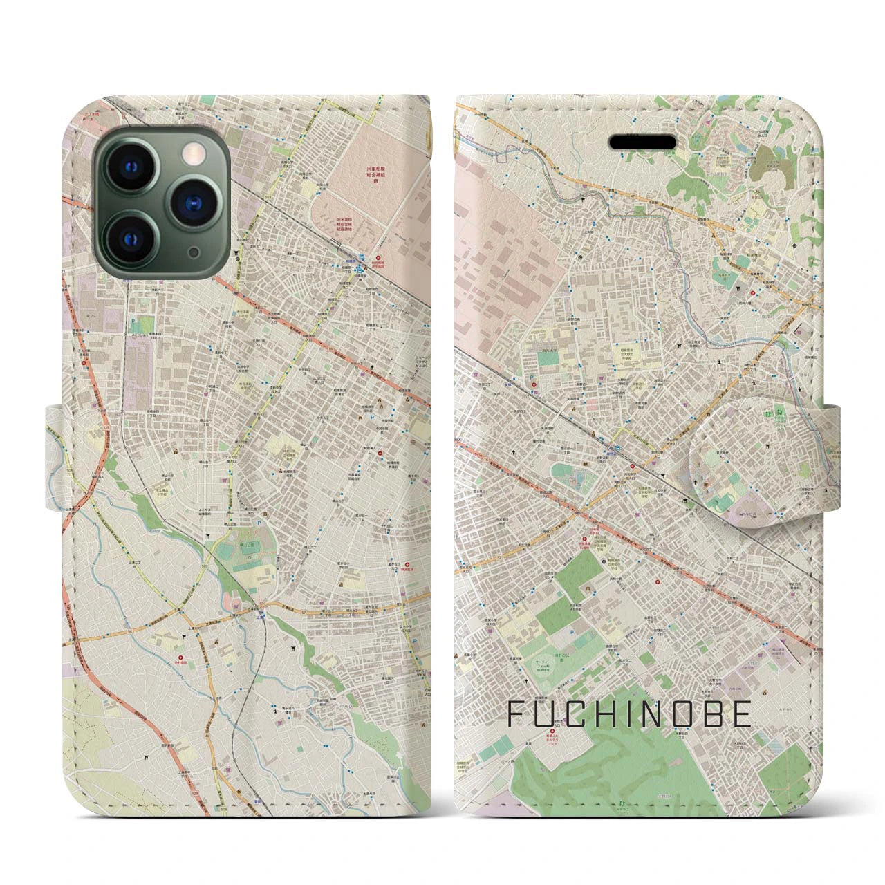 【淵野辺(神奈川県)】地図柄iPhoneケース(手帳タイプ)ナチュラル・iPhone 11 Pro 用