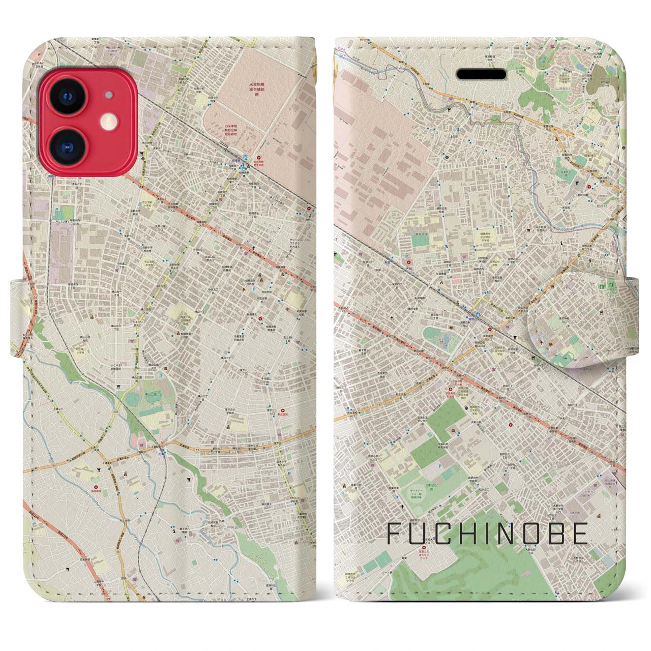 【淵野辺(神奈川県)】地図柄iPhoneケース(手帳タイプ)ナチュラル・iPhone 11 用