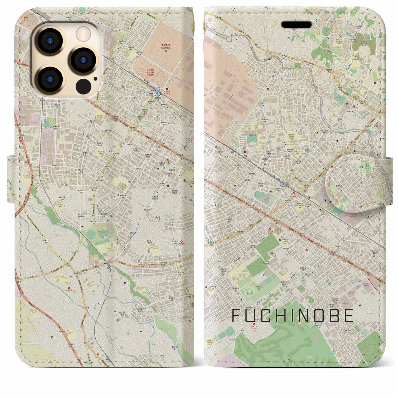 【淵野辺(神奈川県)】地図柄iPhoneケース(手帳タイプ)ナチュラル・iPhone 12 Pro Max 用