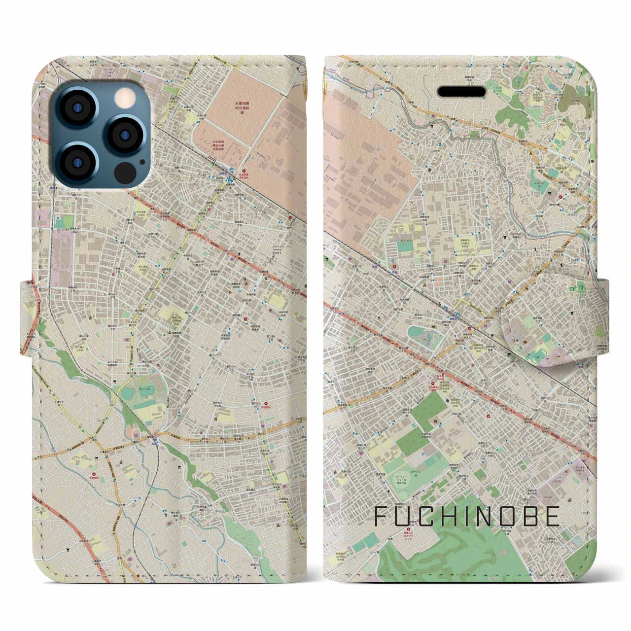 【淵野辺(神奈川県)】地図柄iPhoneケース(手帳タイプ)ナチュラル・iPhone 12 / 12 Pro 用