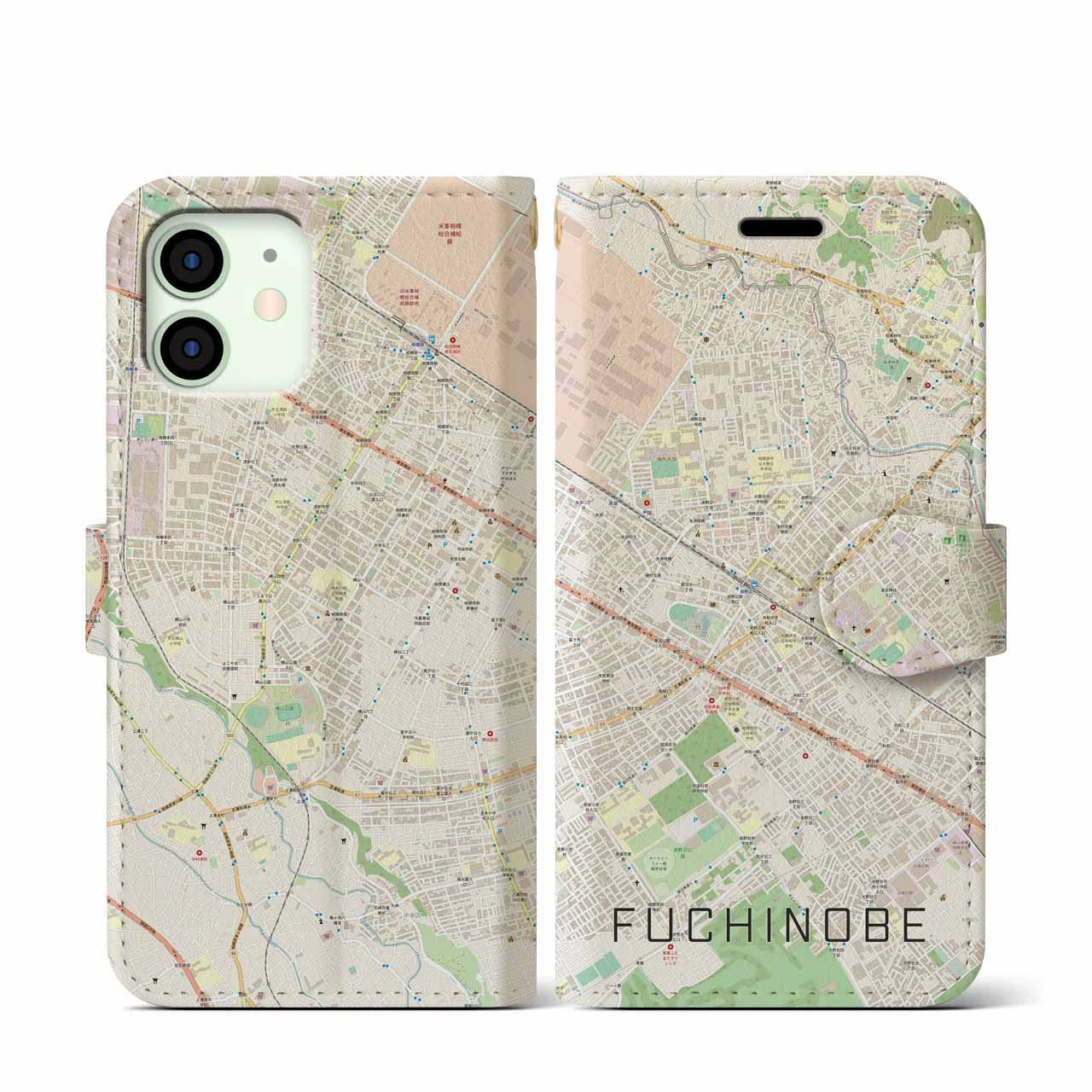 【淵野辺(神奈川県)】地図柄iPhoneケース(手帳タイプ)ナチュラル・iPhone 12 mini 用
