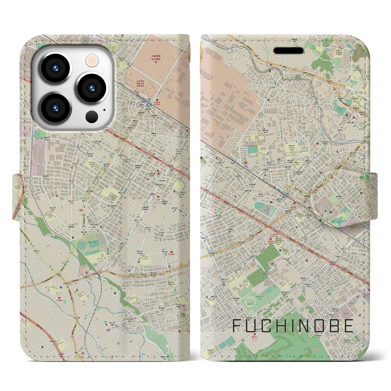 【淵野辺(神奈川県)】地図柄iPhoneケース(手帳タイプ)ナチュラル・iPhone 13 Pro 用
