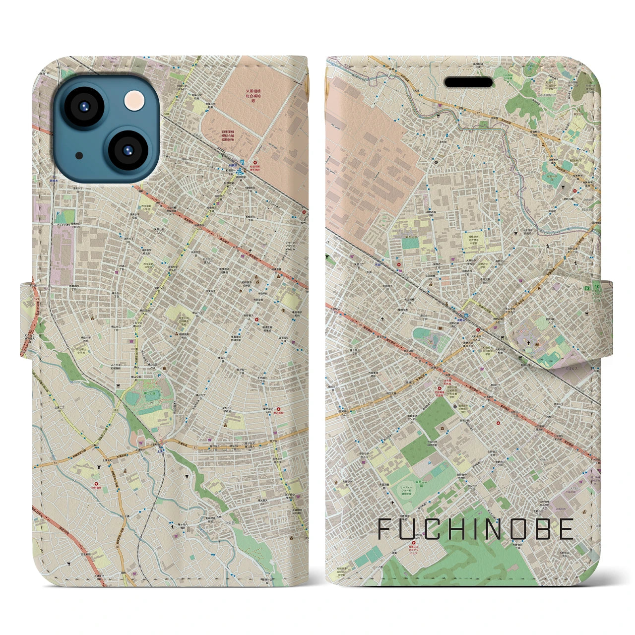 【淵野辺(神奈川県)】地図柄iPhoneケース(手帳タイプ)ナチュラル・iPhone 13 用