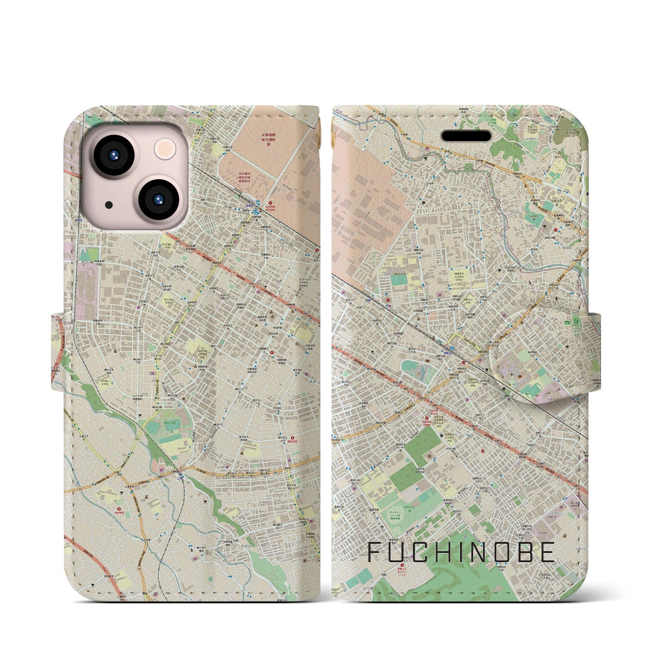 【淵野辺(神奈川県)】地図柄iPhoneケース(手帳タイプ)ナチュラル・iPhone 13 mini 用