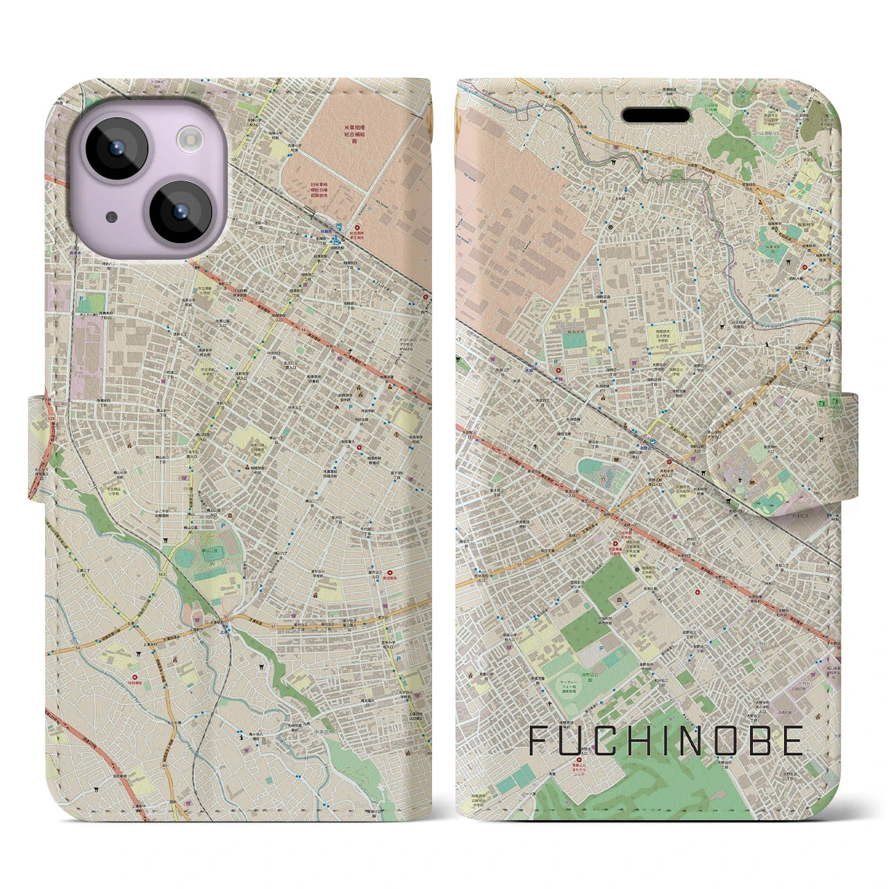 【淵野辺(神奈川県)】地図柄iPhoneケース(手帳タイプ)ナチュラル・iPhone 14 用