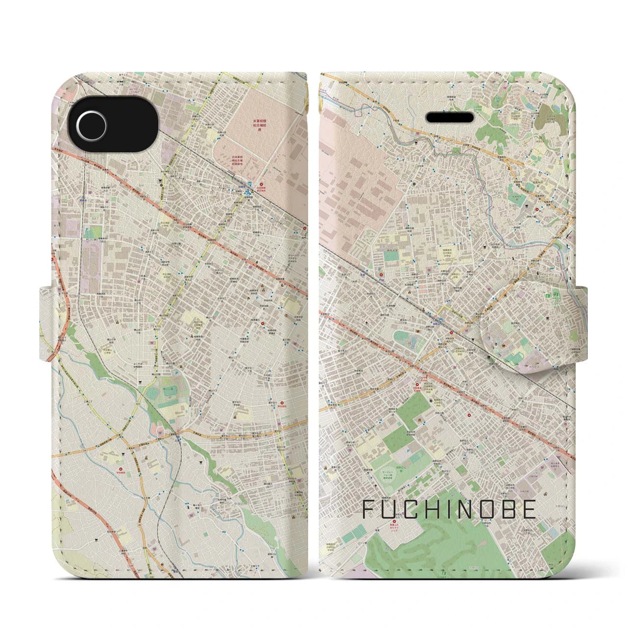 【淵野辺(神奈川県)】地図柄iPhoneケース(手帳タイプ)ナチュラル・iPhone SE(第3 / 第2世代) / 8 / 7 / 6s / 6 用