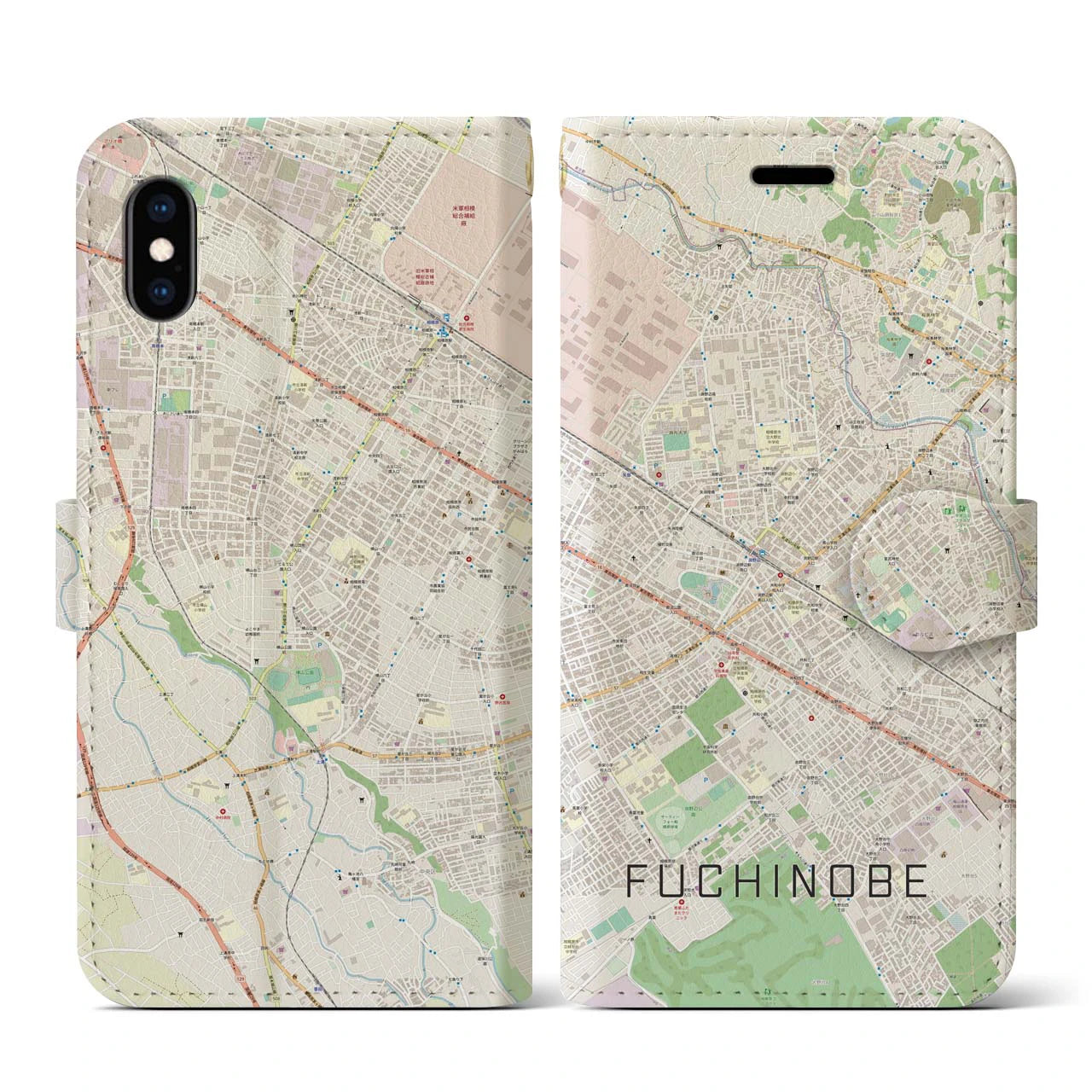 【淵野辺(神奈川県)】地図柄iPhoneケース(手帳タイプ)ナチュラル・iPhone XS / X 用