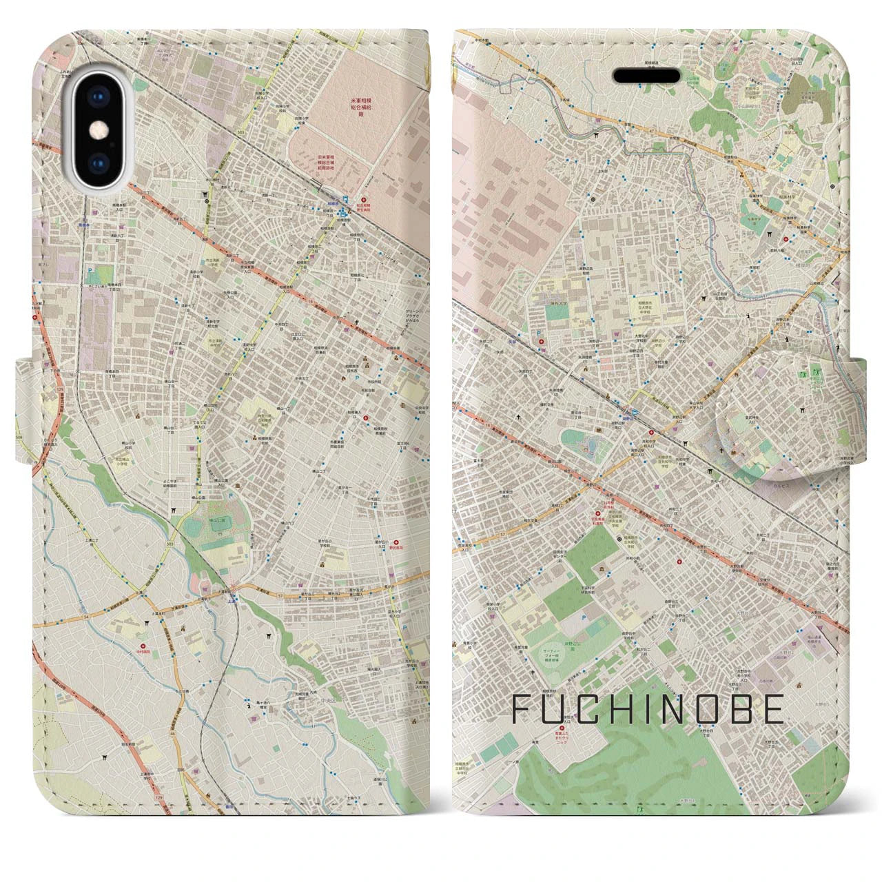 【淵野辺(神奈川県)】地図柄iPhoneケース(手帳タイプ)ナチュラル・iPhone XS Max 用
