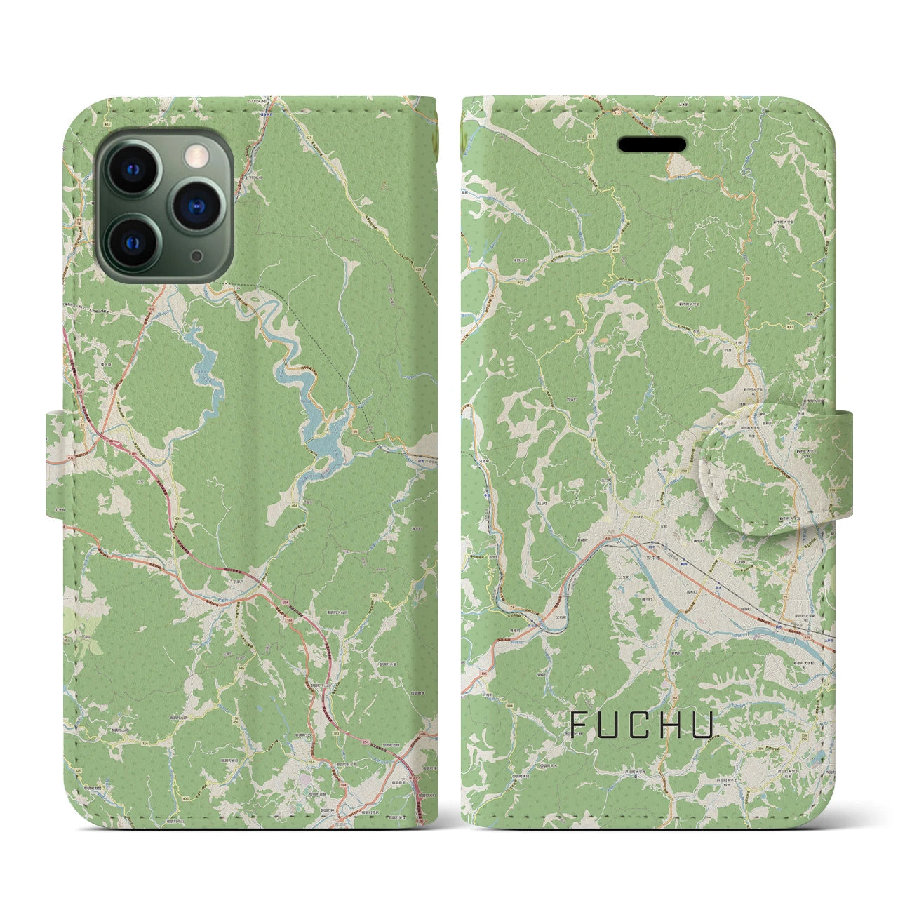 【府中(広島県)】地図柄iPhoneケース(手帳タイプ)ナチュラル・iPhone 11 Pro 用