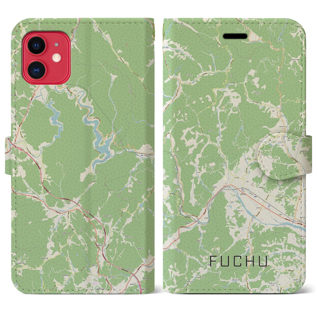 【府中(広島県)】地図柄iPhoneケース(手帳タイプ)ナチュラル・iPhone 11 用