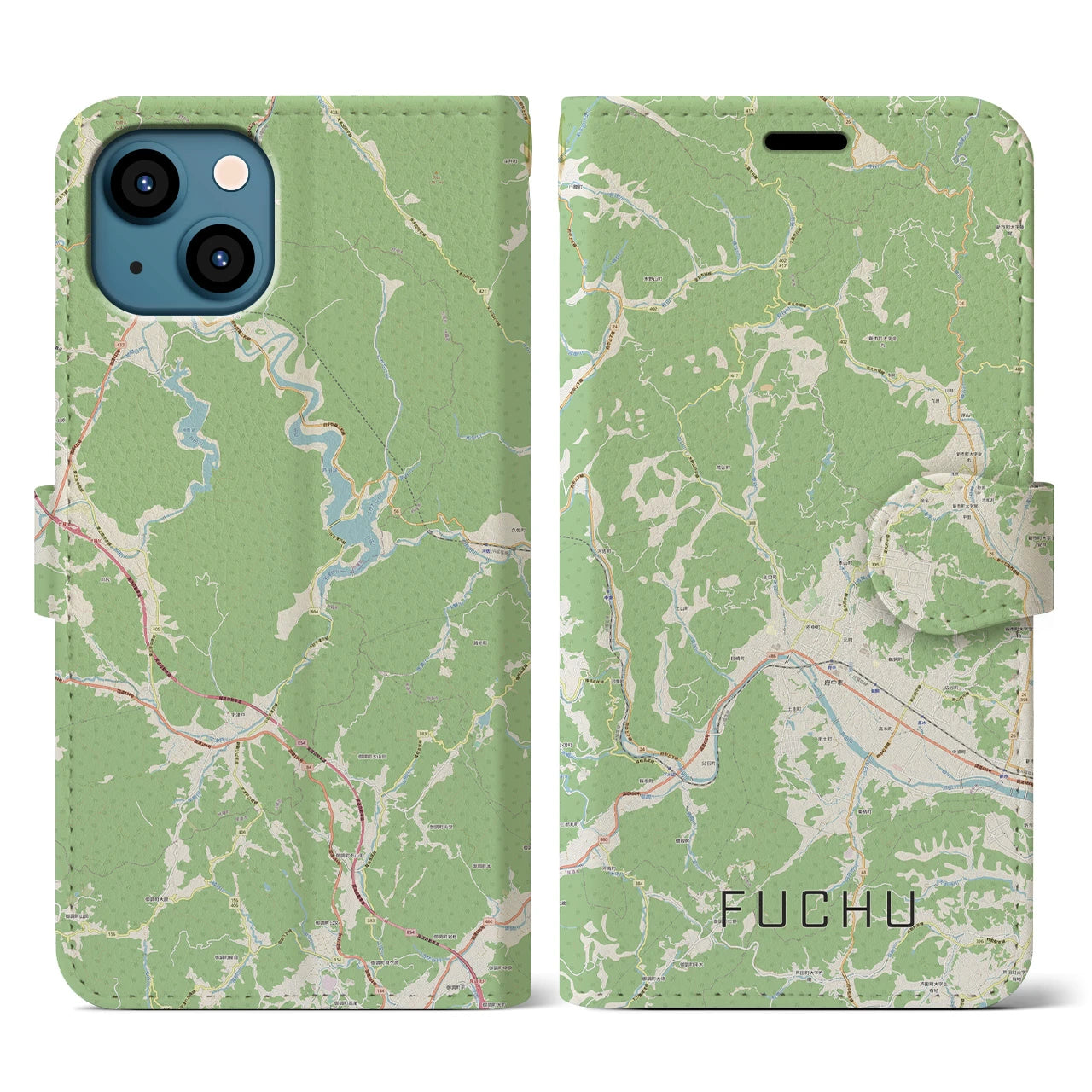 【府中(広島県)】地図柄iPhoneケース(手帳タイプ)ナチュラル・iPhone 13 用
