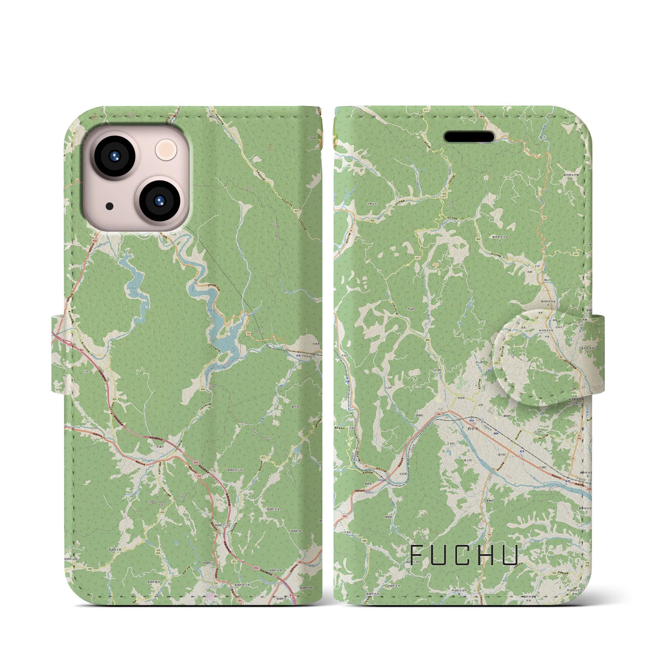 【府中(広島県)】地図柄iPhoneケース(手帳タイプ)ナチュラル・iPhone 13 mini 用