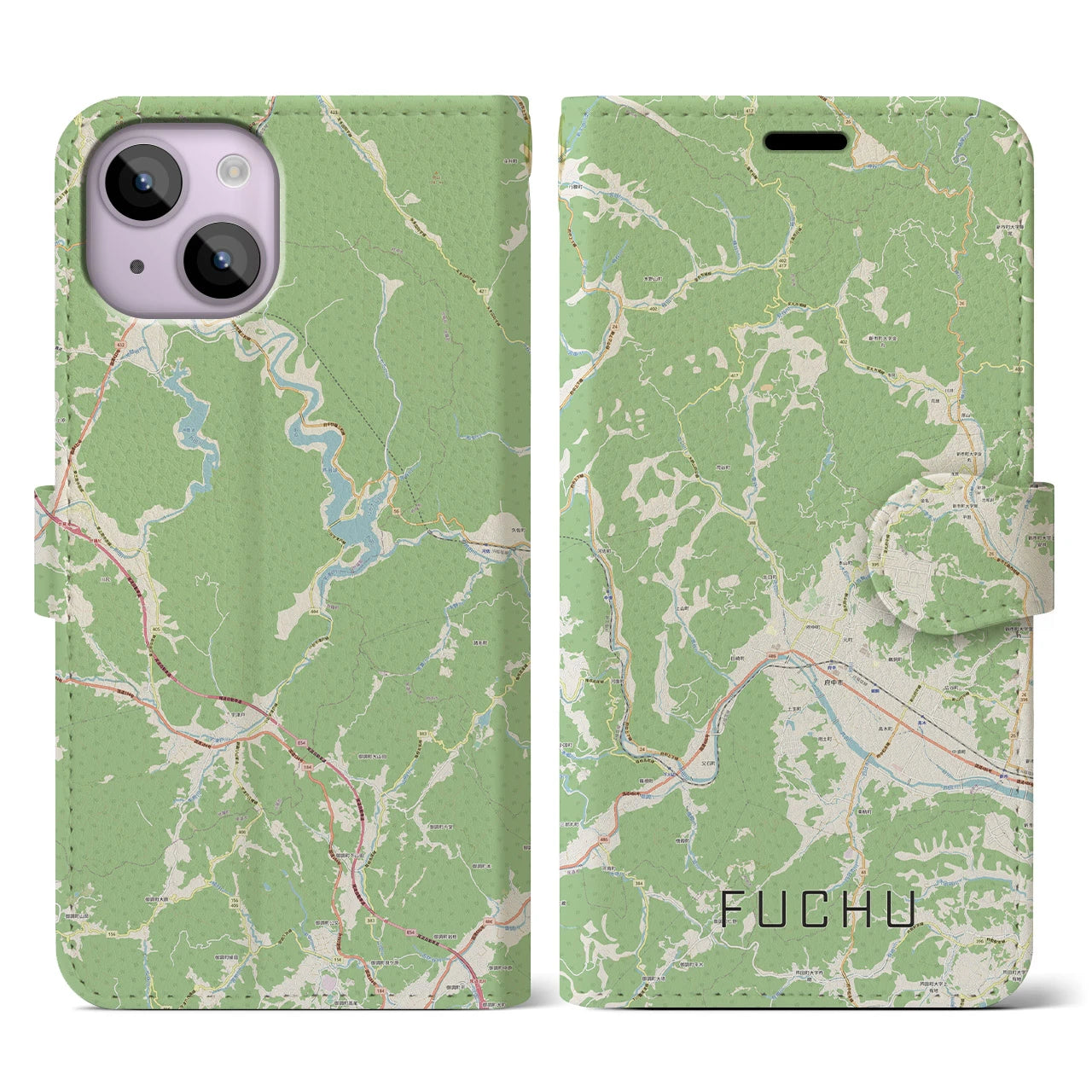 【府中(広島県)】地図柄iPhoneケース(手帳タイプ)ナチュラル・iPhone 14 用
