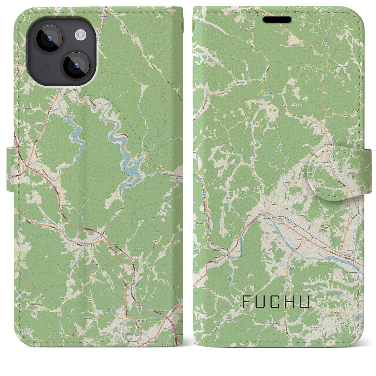 【府中(広島県)】地図柄iPhoneケース(手帳タイプ)ナチュラル・iPhone 14 Plus 用