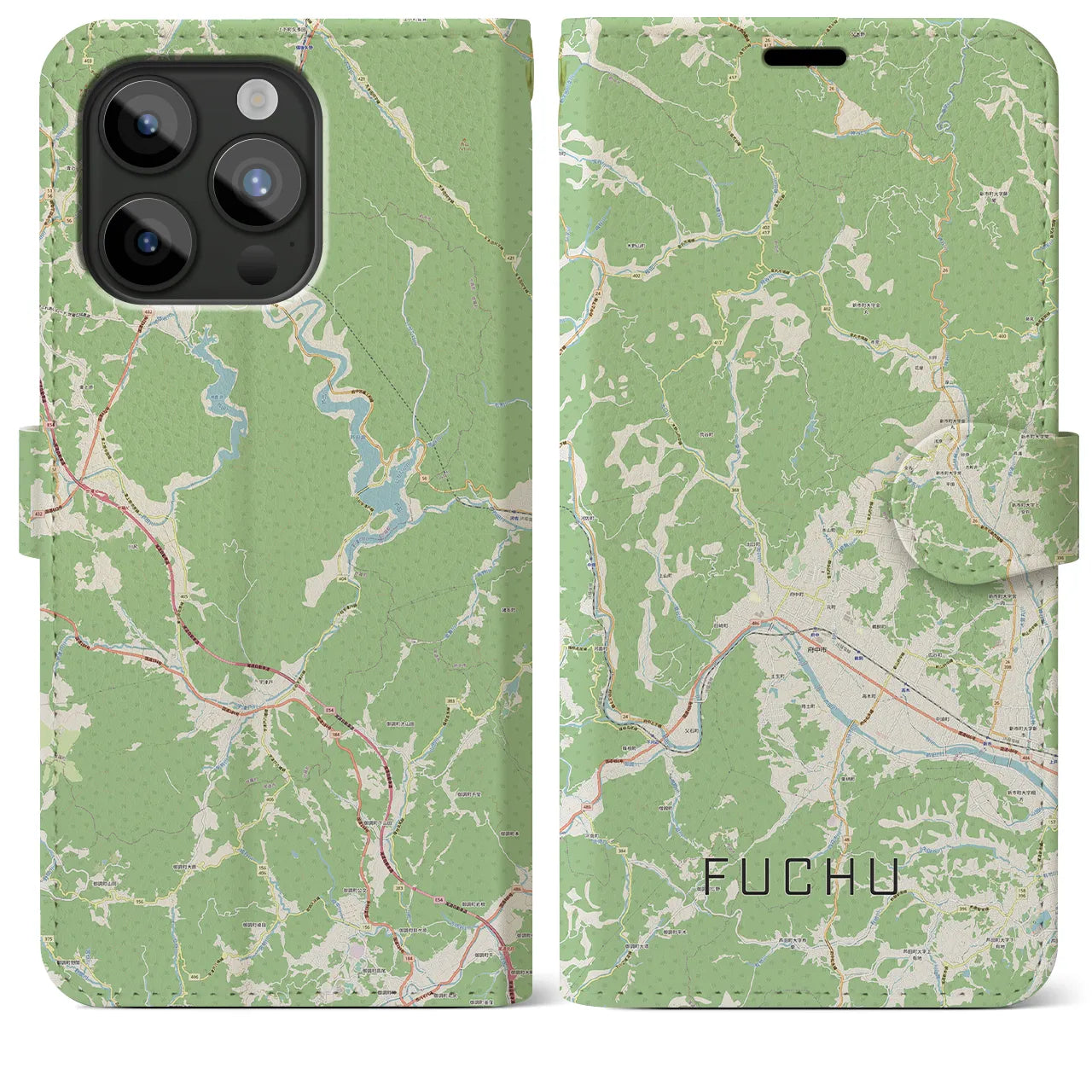 【府中(広島県)】地図柄iPhoneケース(手帳タイプ)ナチュラル・iPhone 15 Pro Max 用