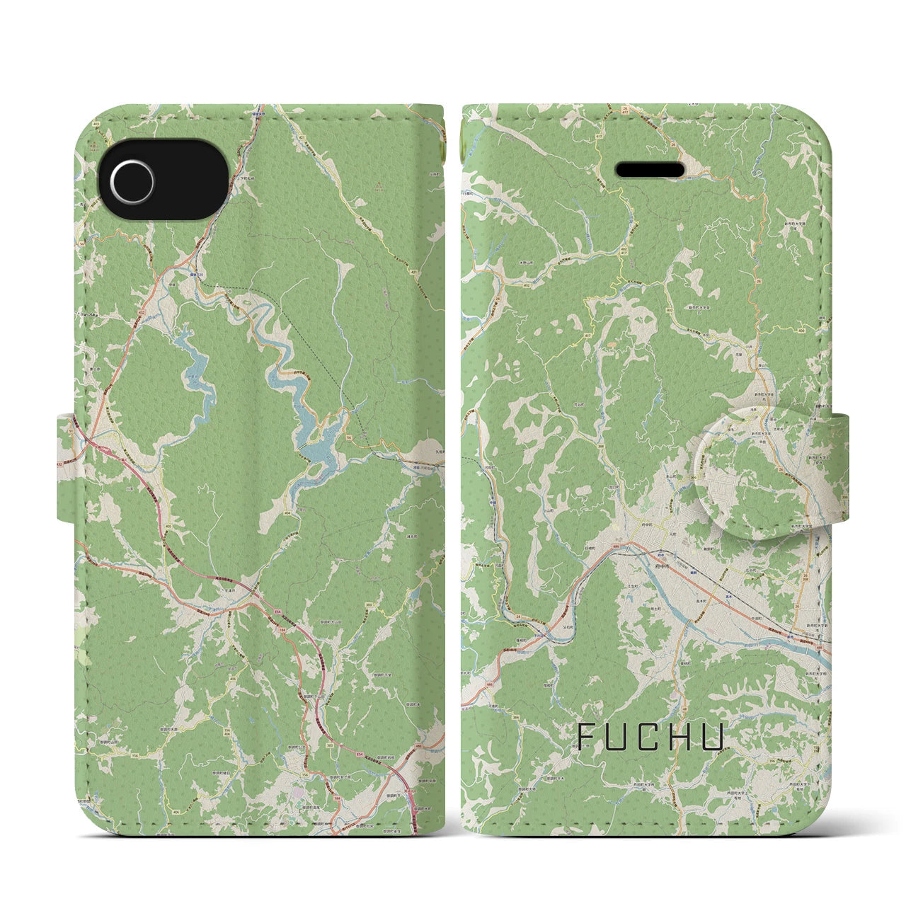 【府中(広島県)】地図柄iPhoneケース(手帳タイプ)ナチュラル・iPhone SE(第3 / 第2世代) / 8 / 7 / 6s / 6 用