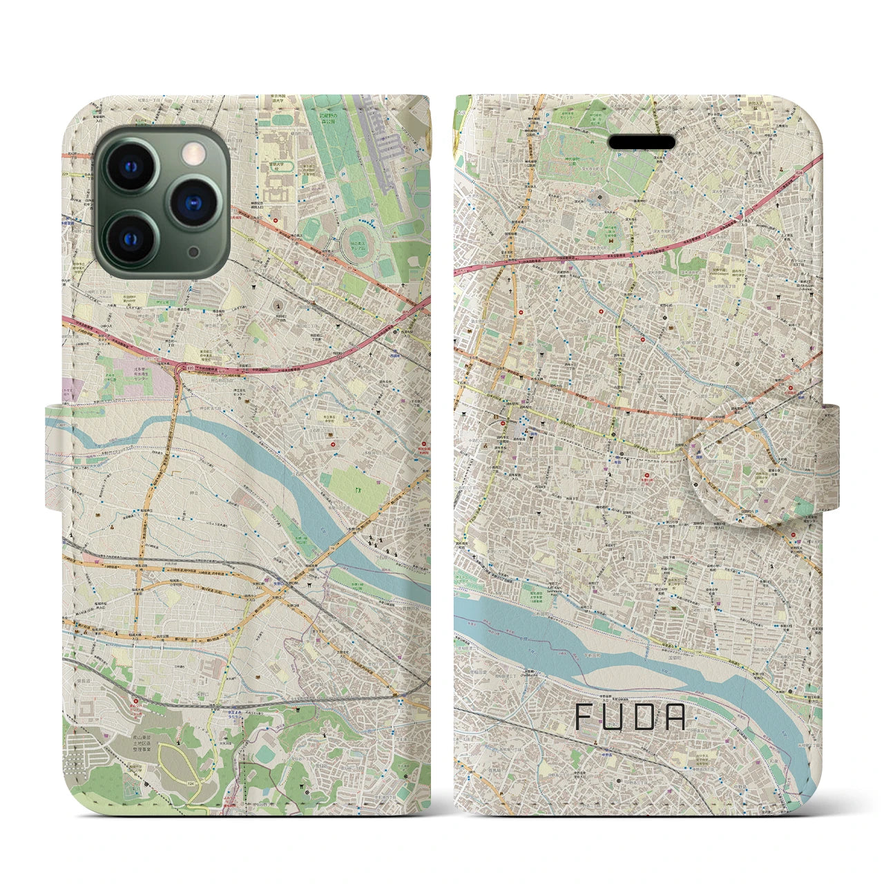【布田(東京都)】地図柄iPhoneケース(手帳タイプ)ナチュラル・iPhone 11 Pro 用